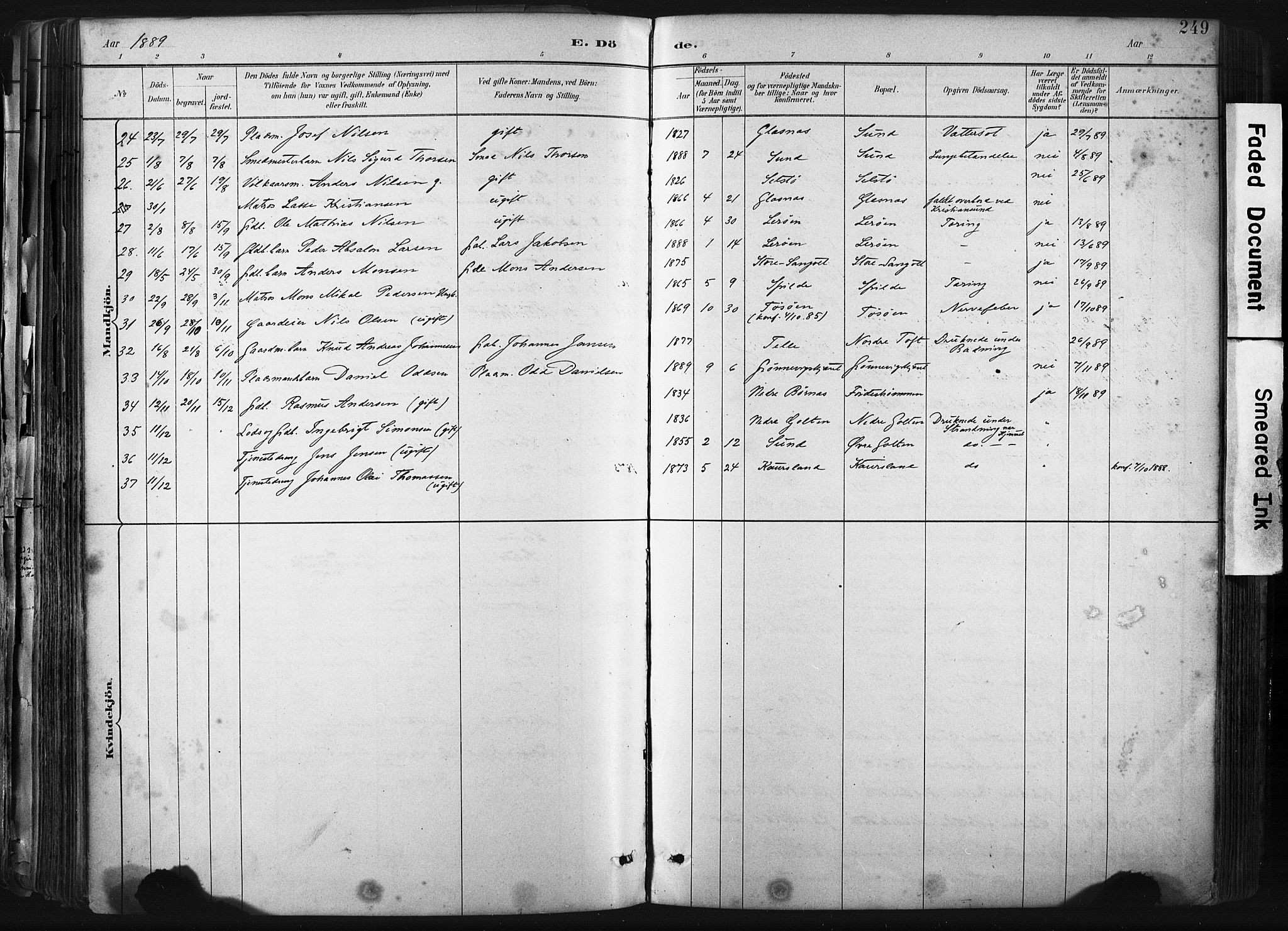 Sund sokneprestembete, AV/SAB-A-99930: Parish register (official) no. B 1, 1882-1907, p. 249