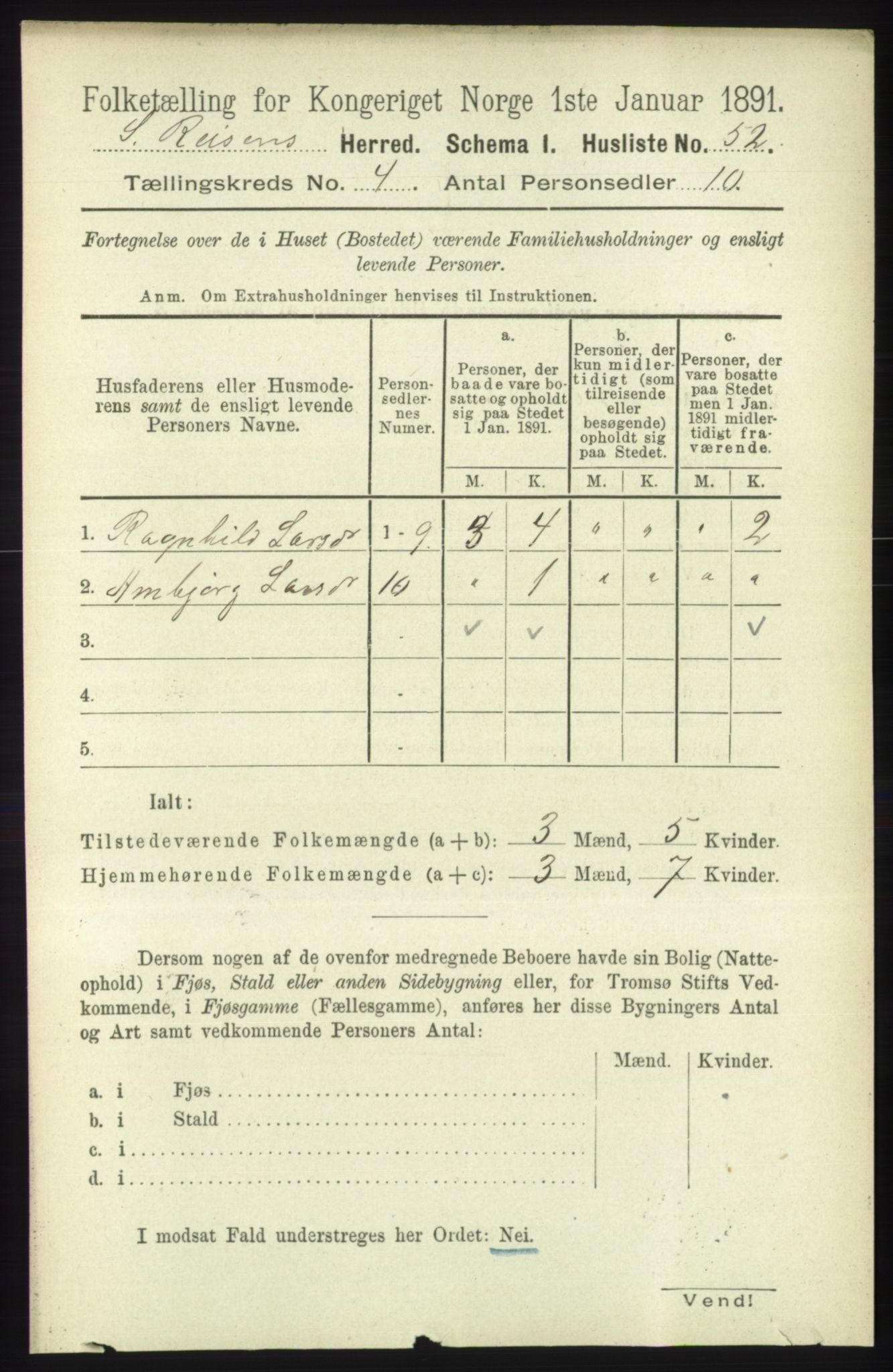 RA, 1891 census for 1925 Sørreisa, 1891, p. 1062