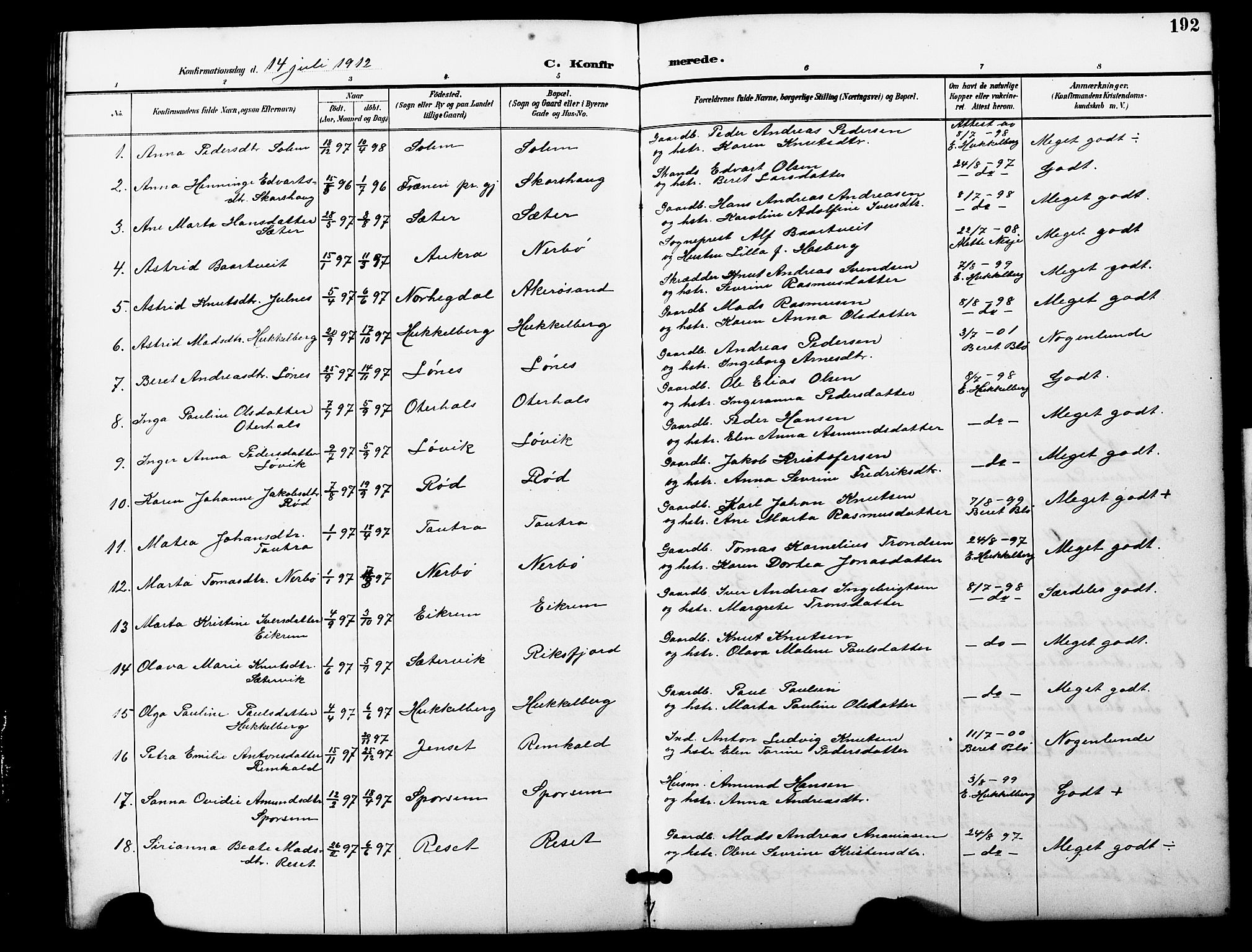 Ministerialprotokoller, klokkerbøker og fødselsregistre - Møre og Romsdal, AV/SAT-A-1454/560/L0725: Parish register (copy) no. 560C02, 1895-1930, p. 192