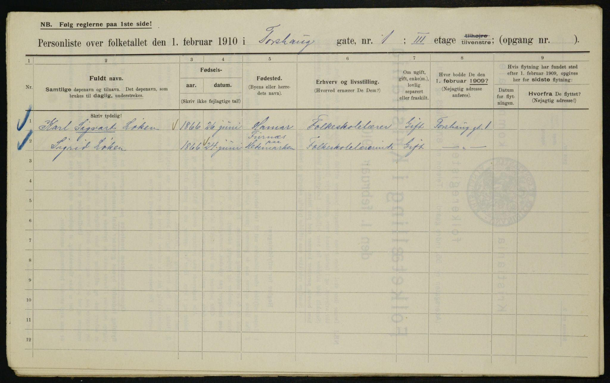 OBA, Municipal Census 1910 for Kristiania, 1910, p. 108594