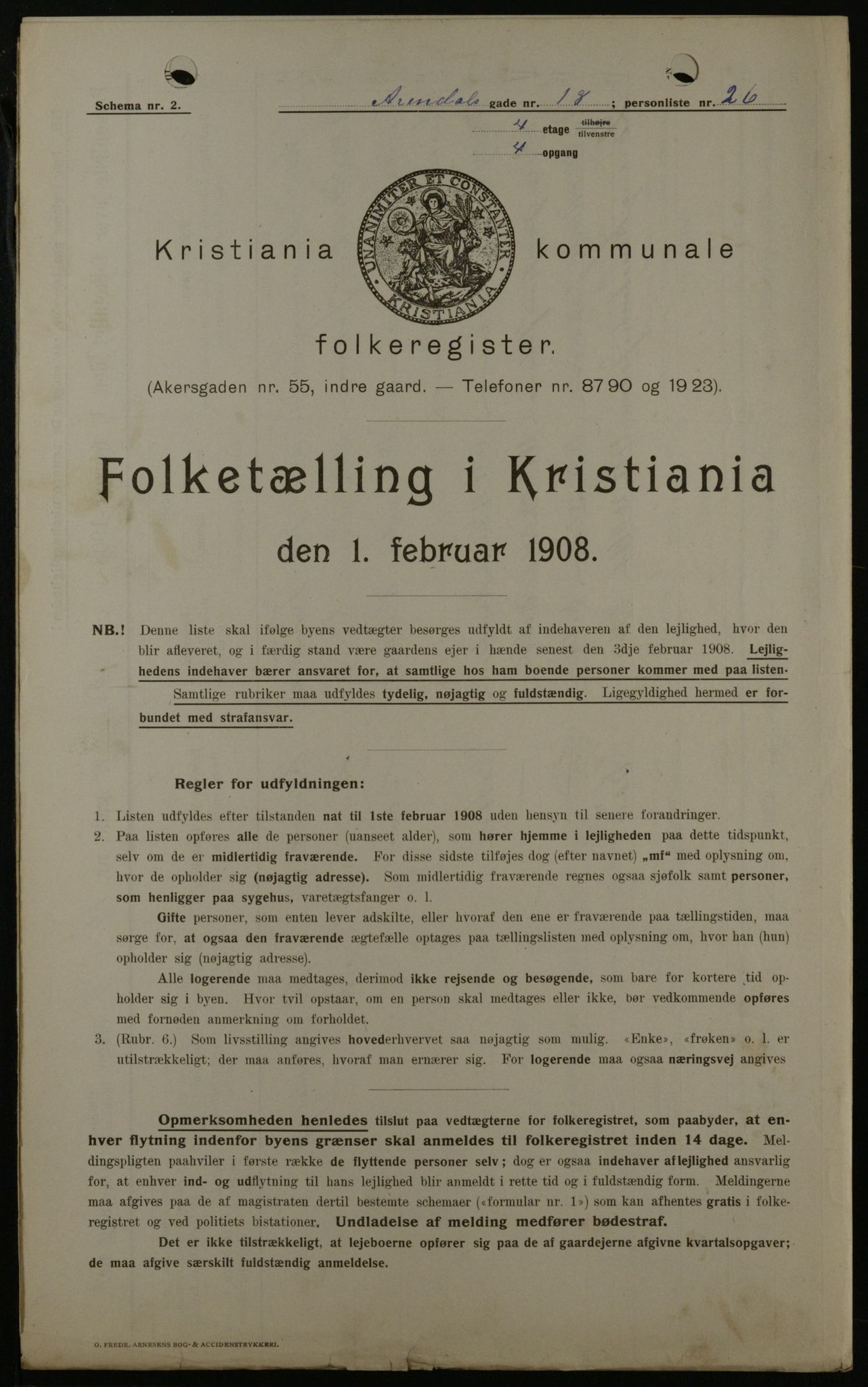 OBA, Municipal Census 1908 for Kristiania, 1908, p. 2285