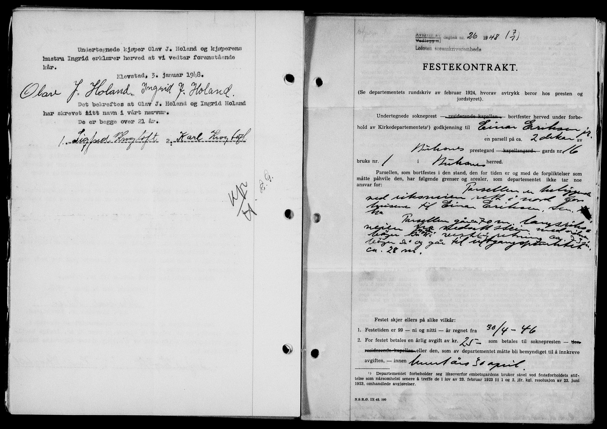 Lofoten sorenskriveri, SAT/A-0017/1/2/2C/L0017a: Mortgage book no. 17a, 1947-1948, Diary no: : 26/1948