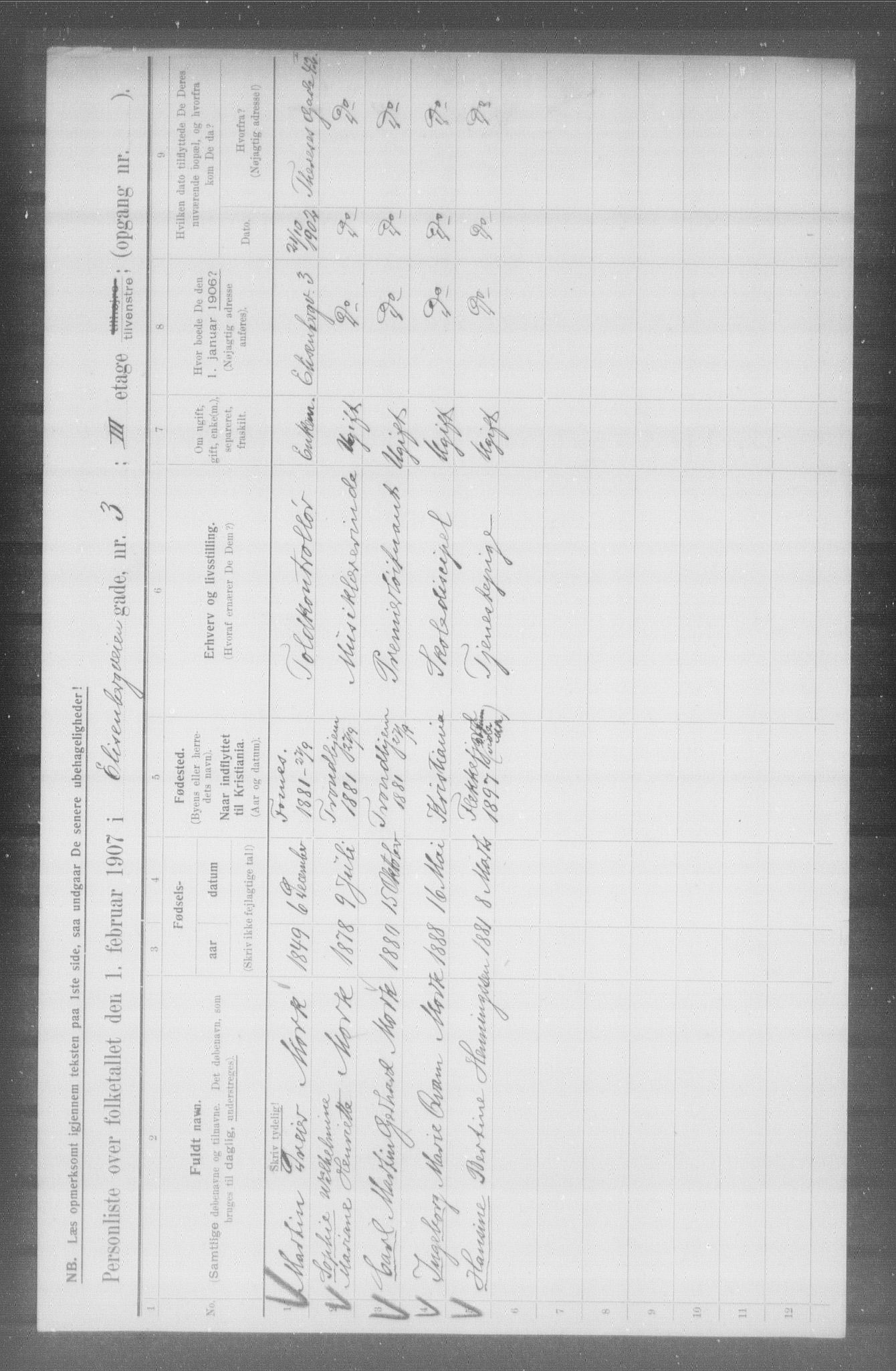 OBA, Municipal Census 1907 for Kristiania, 1907, p. 10308