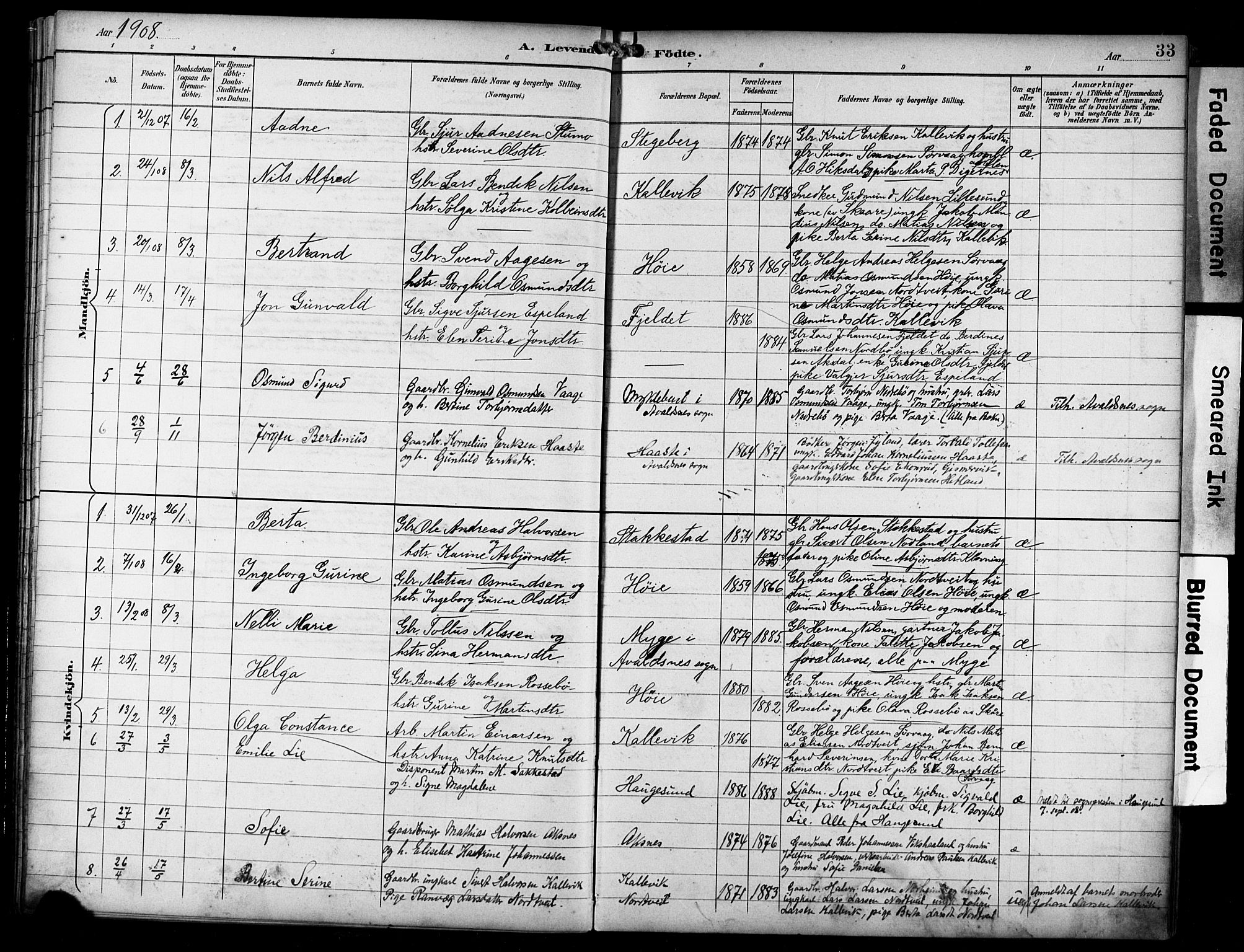 Avaldsnes sokneprestkontor, SAST/A -101851/H/Ha/Haa/L0016: Parish register (official) no. A 16, 1893-1918, p. 33
