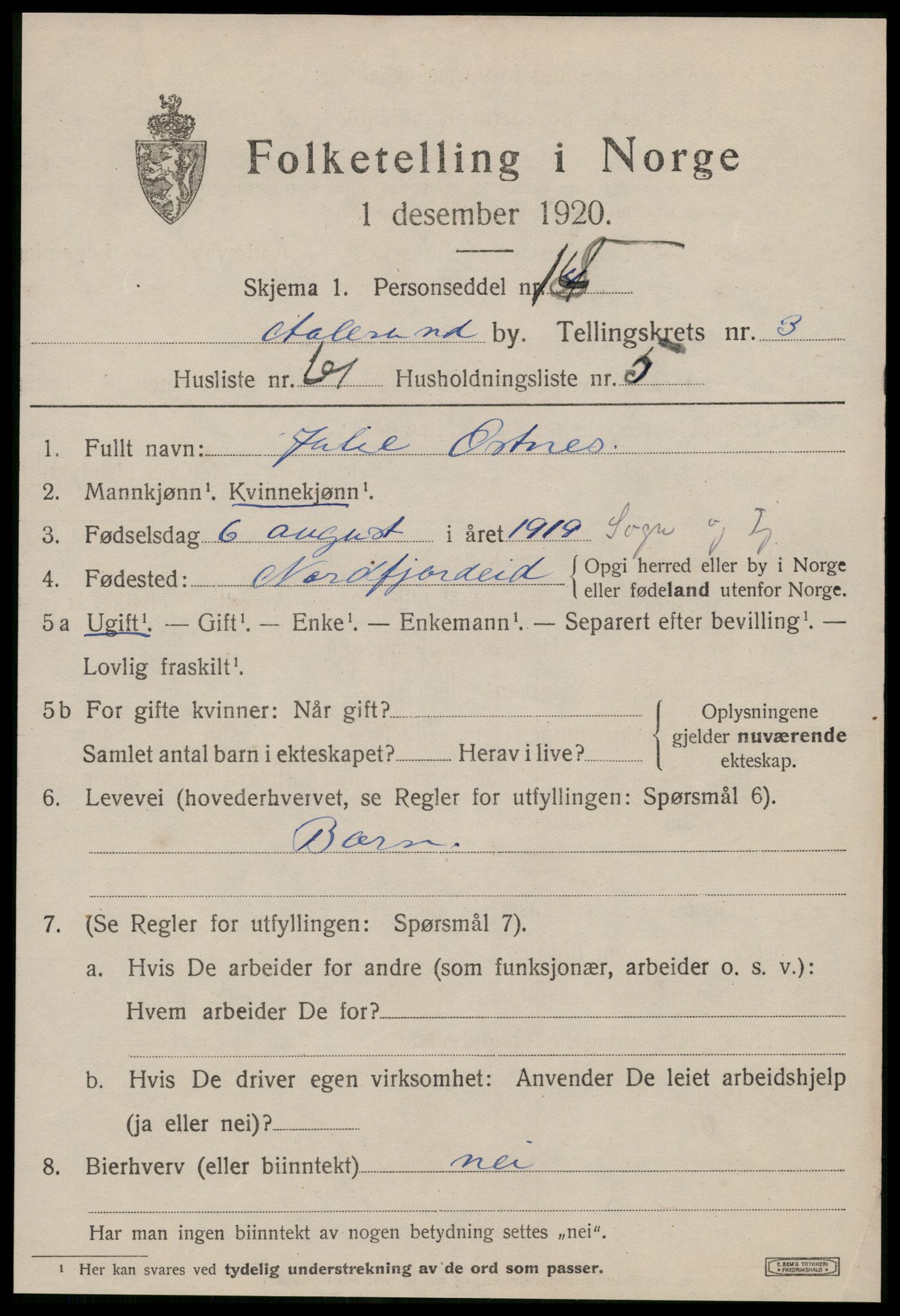 SAT, 1920 census for Ålesund, 1920, p. 14344