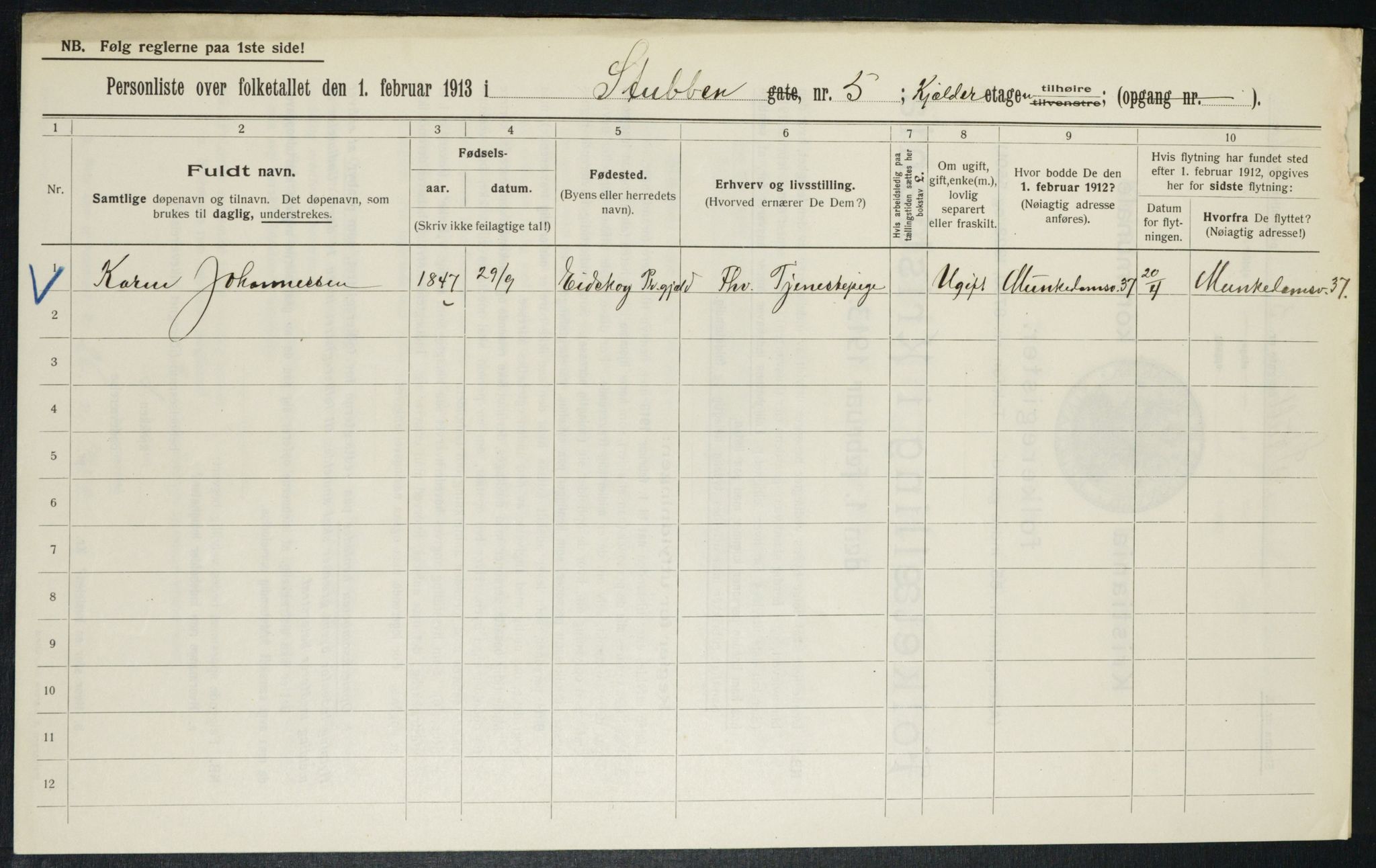 OBA, Municipal Census 1913 for Kristiania, 1913, p. 104603