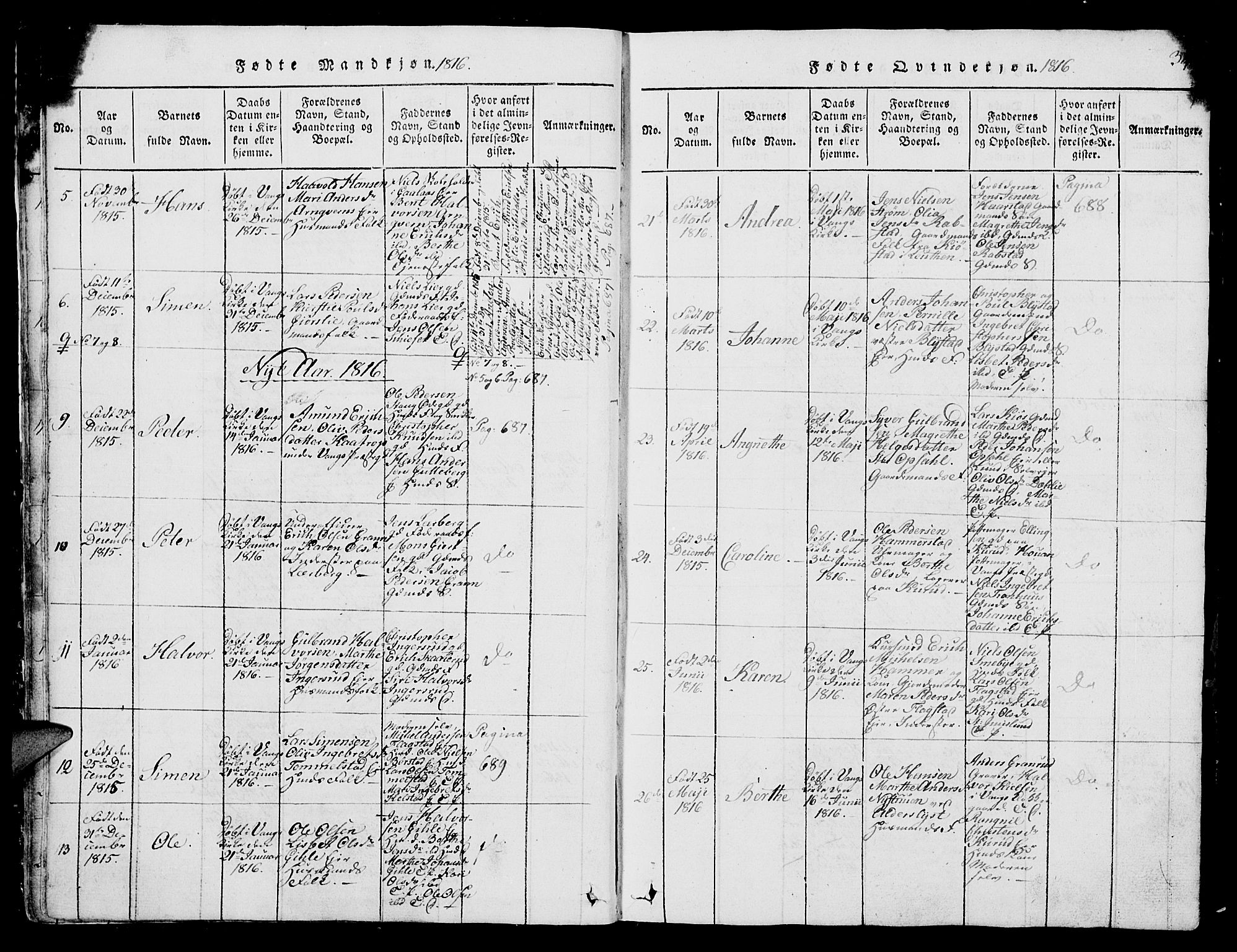 Vang prestekontor, Hedmark, AV/SAH-PREST-008/H/Ha/Hab/L0004: Parish register (copy) no. 4, 1813-1827, p. 33-34