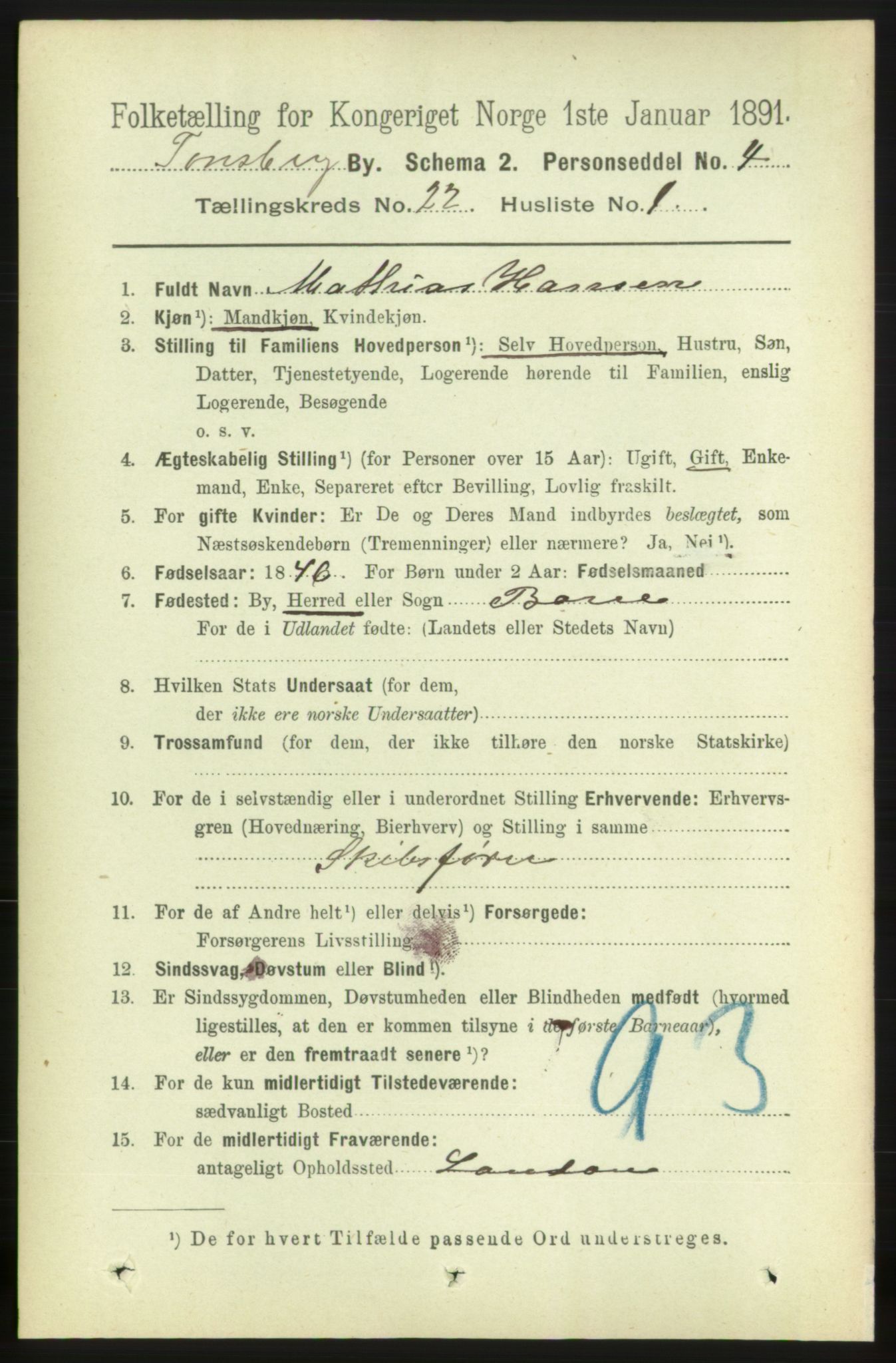 RA, 1891 census for 0705 Tønsberg, 1891, p. 5769