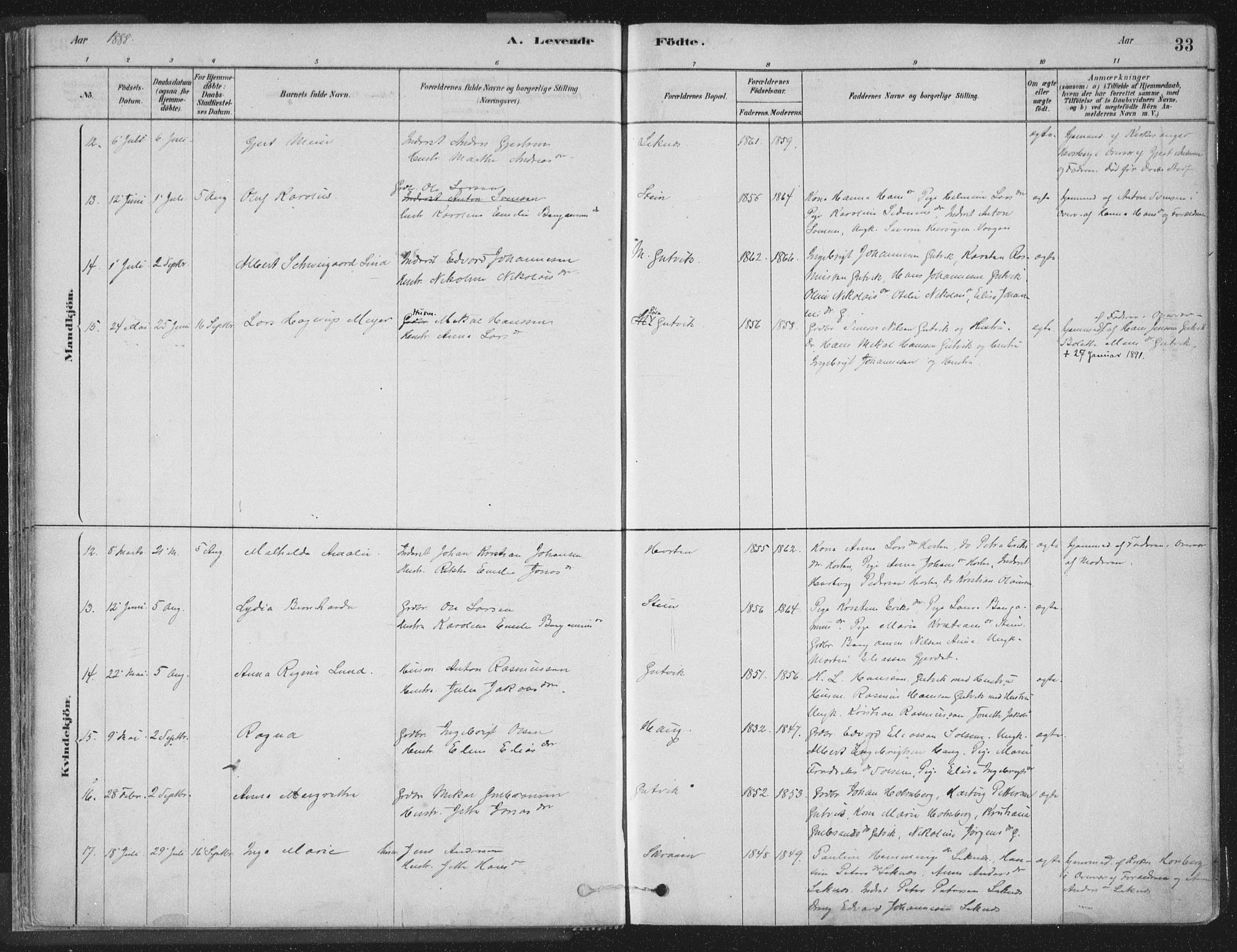 Ministerialprotokoller, klokkerbøker og fødselsregistre - Nord-Trøndelag, SAT/A-1458/788/L0697: Parish register (official) no. 788A04, 1878-1902, p. 33