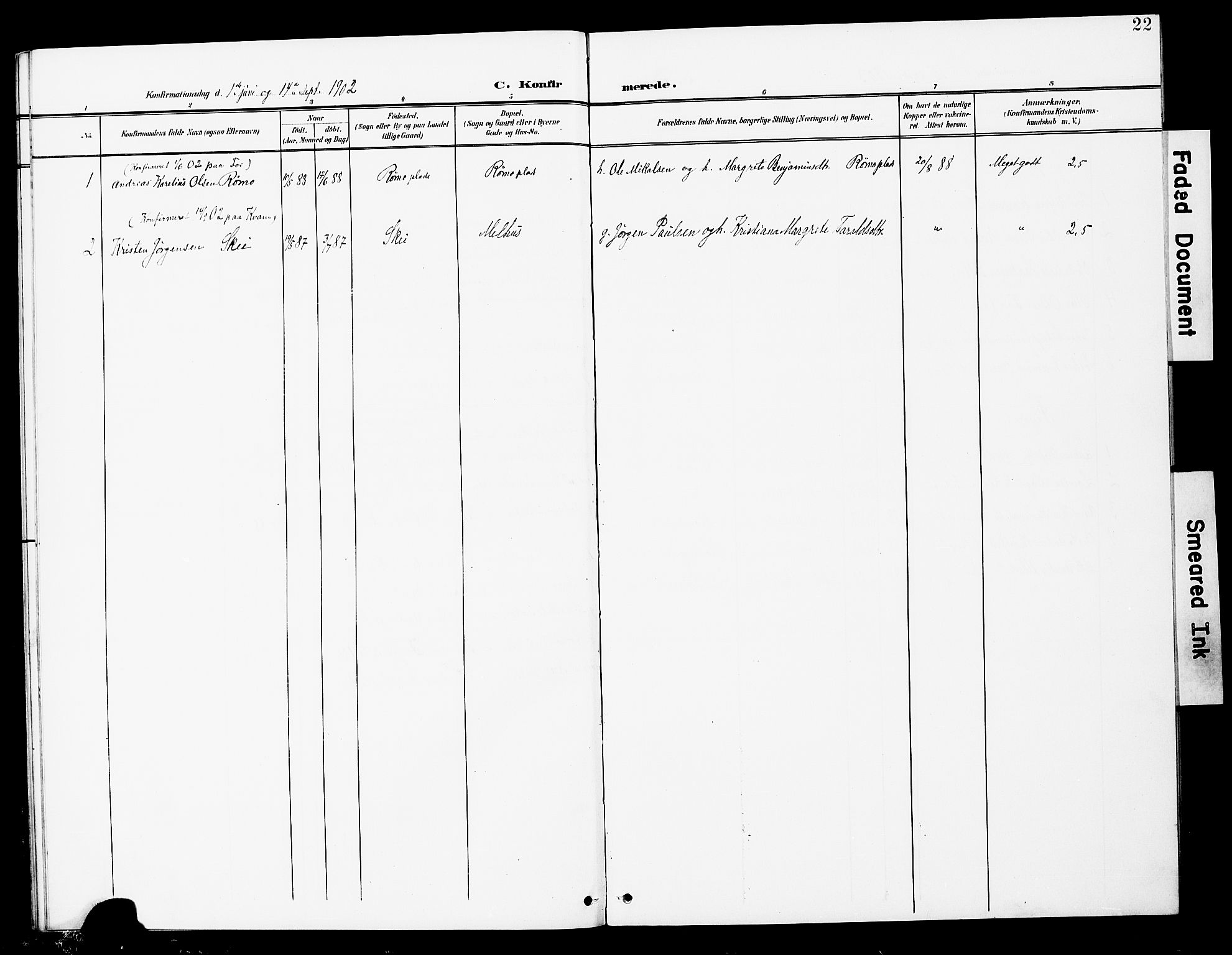 Ministerialprotokoller, klokkerbøker og fødselsregistre - Nord-Trøndelag, AV/SAT-A-1458/748/L0464: Parish register (official) no. 748A01, 1900-1908, p. 22
