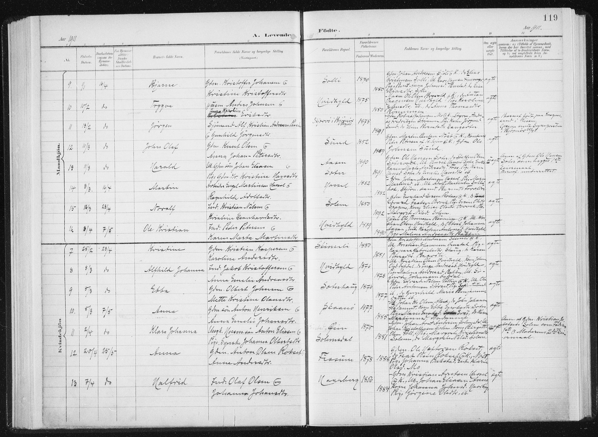 Ministerialprotokoller, klokkerbøker og fødselsregistre - Sør-Trøndelag, SAT/A-1456/647/L0635: Parish register (official) no. 647A02, 1896-1911, p. 119