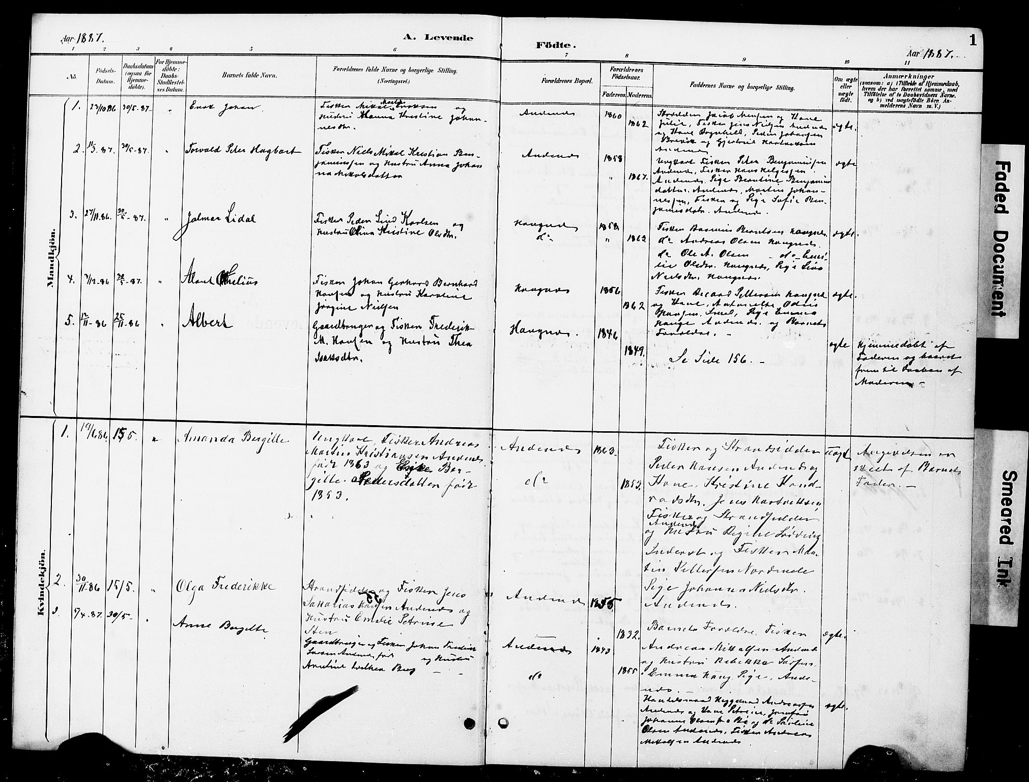 Ministerialprotokoller, klokkerbøker og fødselsregistre - Nordland, AV/SAT-A-1459/899/L1448: Parish register (copy) no. 899C03, 1887-1902, p. 1