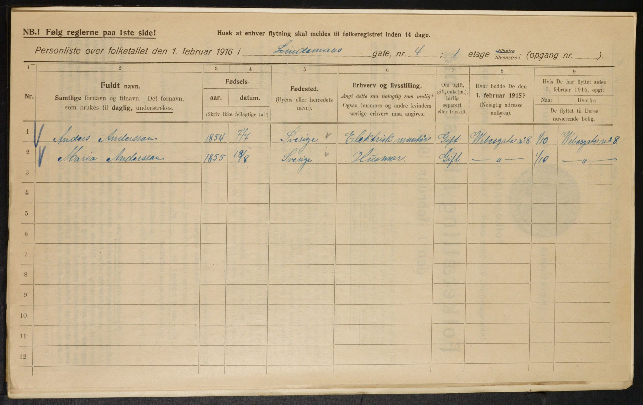 OBA, Municipal Census 1916 for Kristiania, 1916, p. 58924