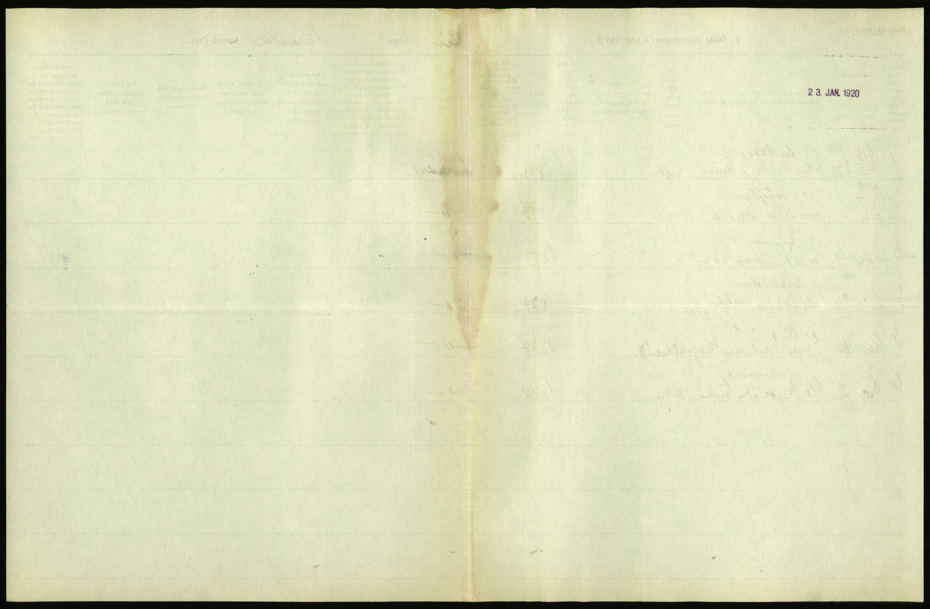 Statistisk sentralbyrå, Sosiodemografiske emner, Befolkning, AV/RA-S-2228/D/Df/Dfb/Dfbi/L0042: Møre fylke: Døde. Bygder og byer., 1919, p. 207