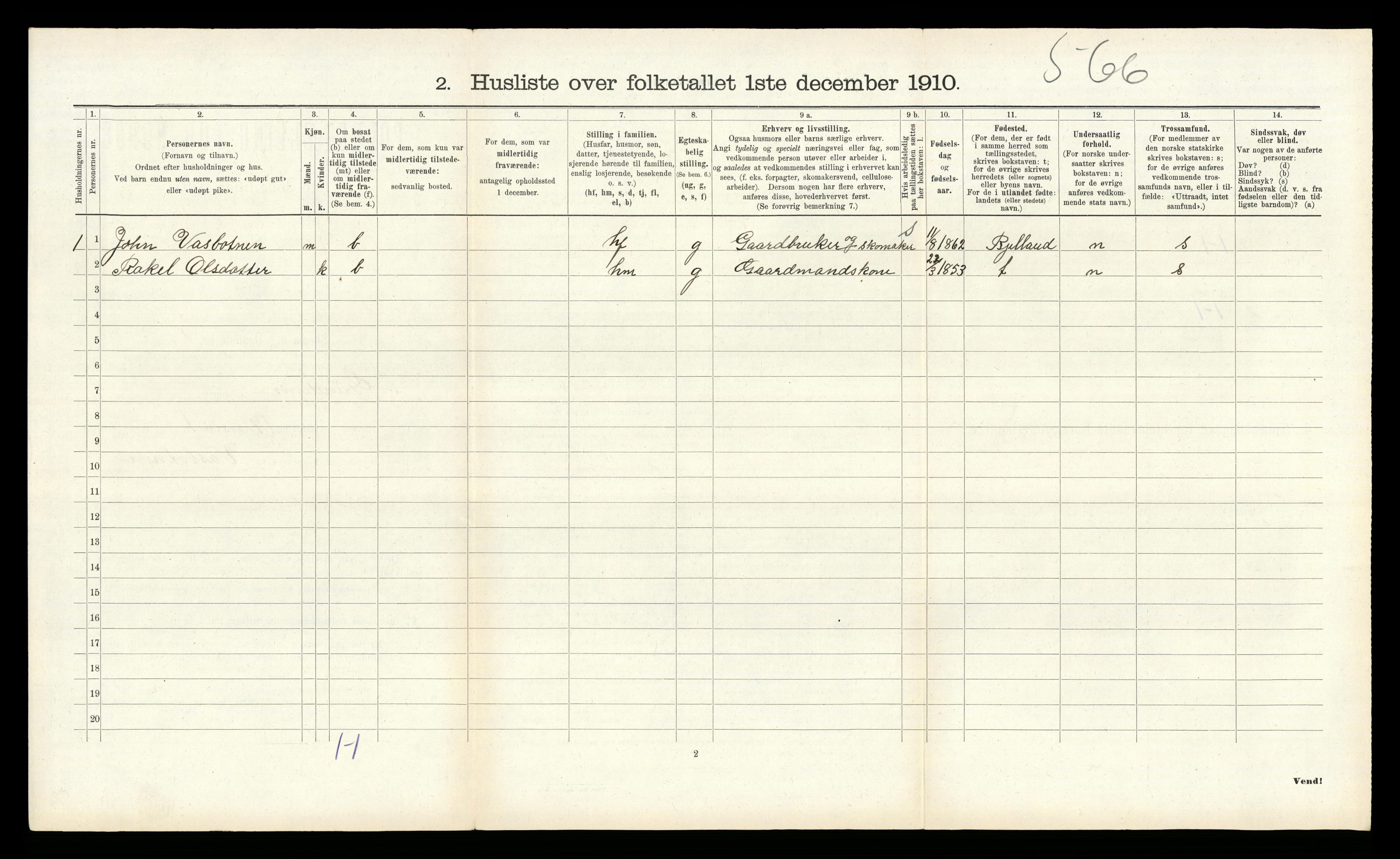 RA, 1910 census for Grindheim, 1910, p. 230