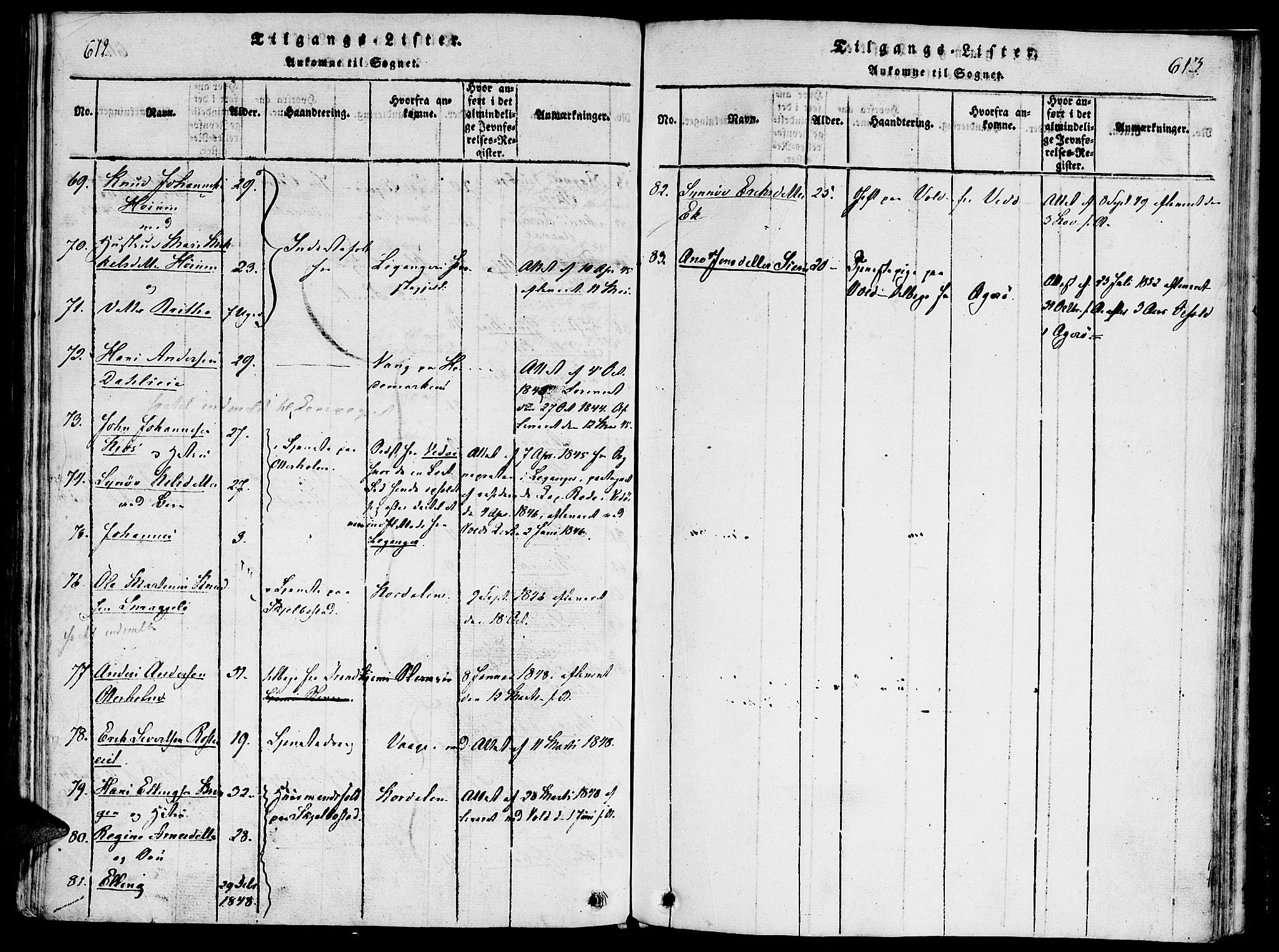Ministerialprotokoller, klokkerbøker og fødselsregistre - Møre og Romsdal, SAT/A-1454/543/L0561: Parish register (official) no. 543A01, 1818-1853, p. 612-613
