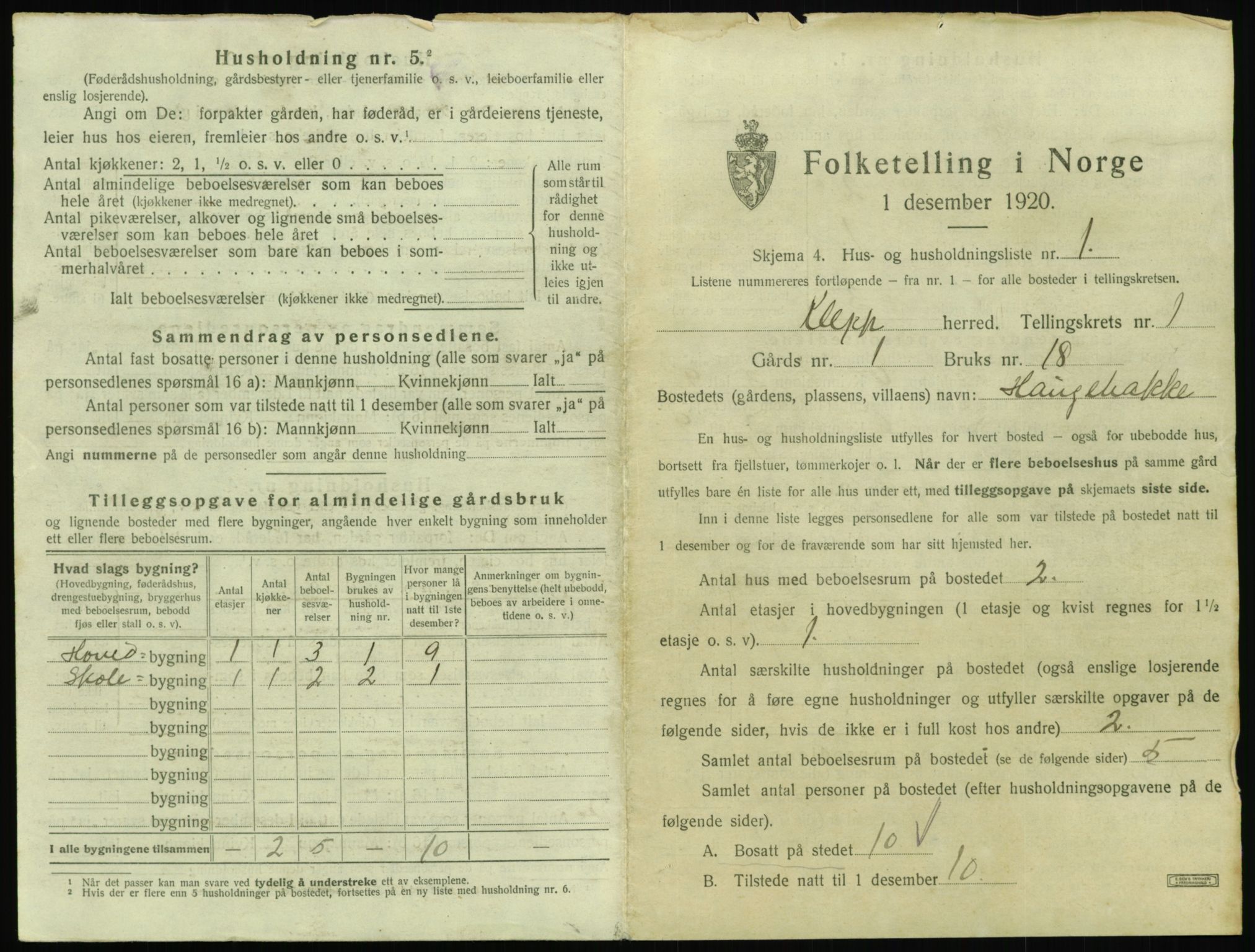 SAST, 1920 census for Klepp, 1920, p. 38