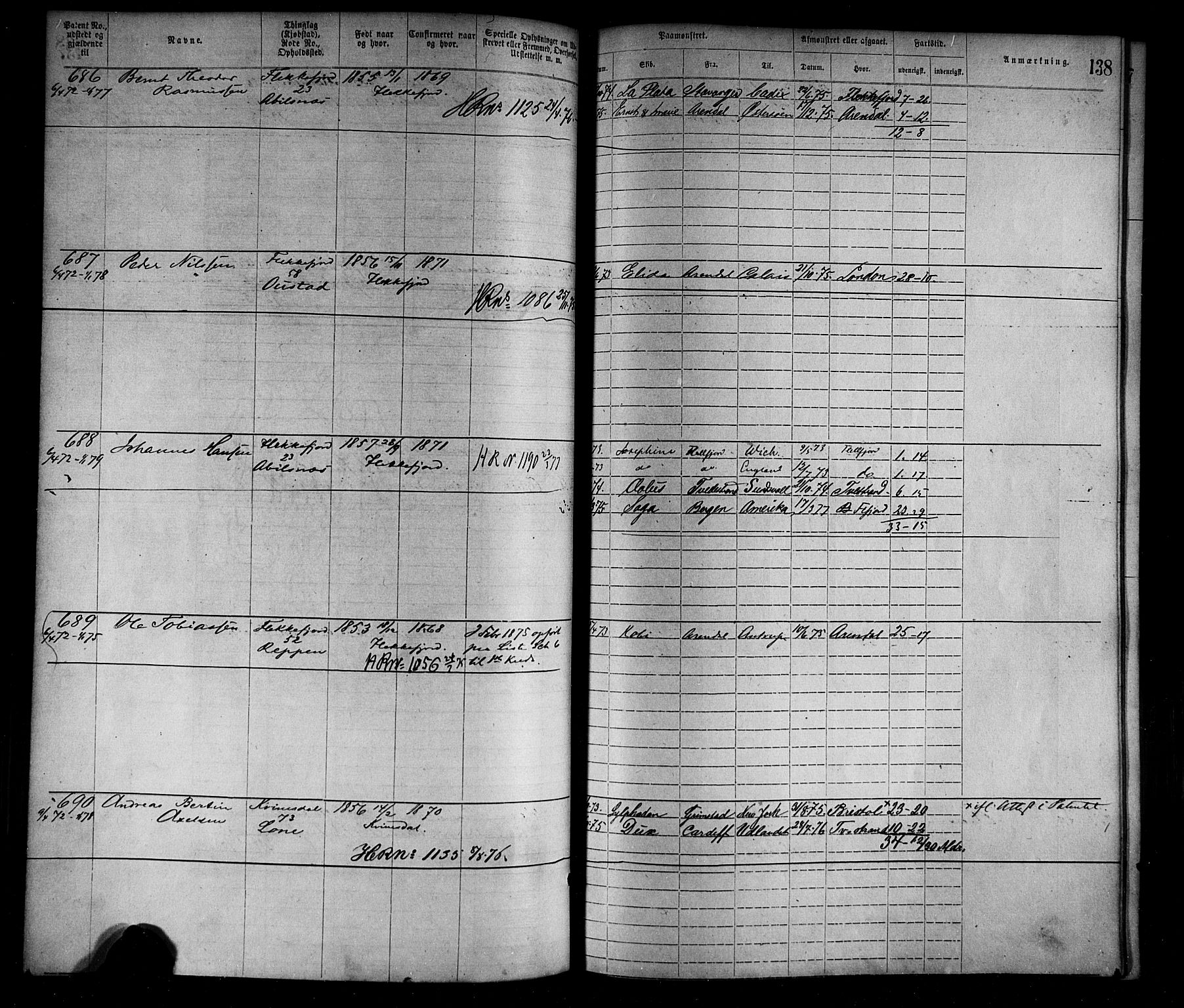 Flekkefjord mønstringskrets, AV/SAK-2031-0018/F/Fa/L0002: Annotasjonsrulle nr 1-1920 med register, N-2, 1870-1891, p. 162