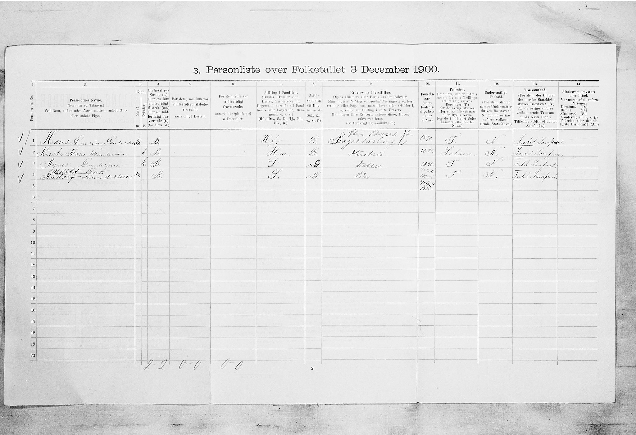 SAKO, 1900 census for Porsgrunn, 1900, p. 2311