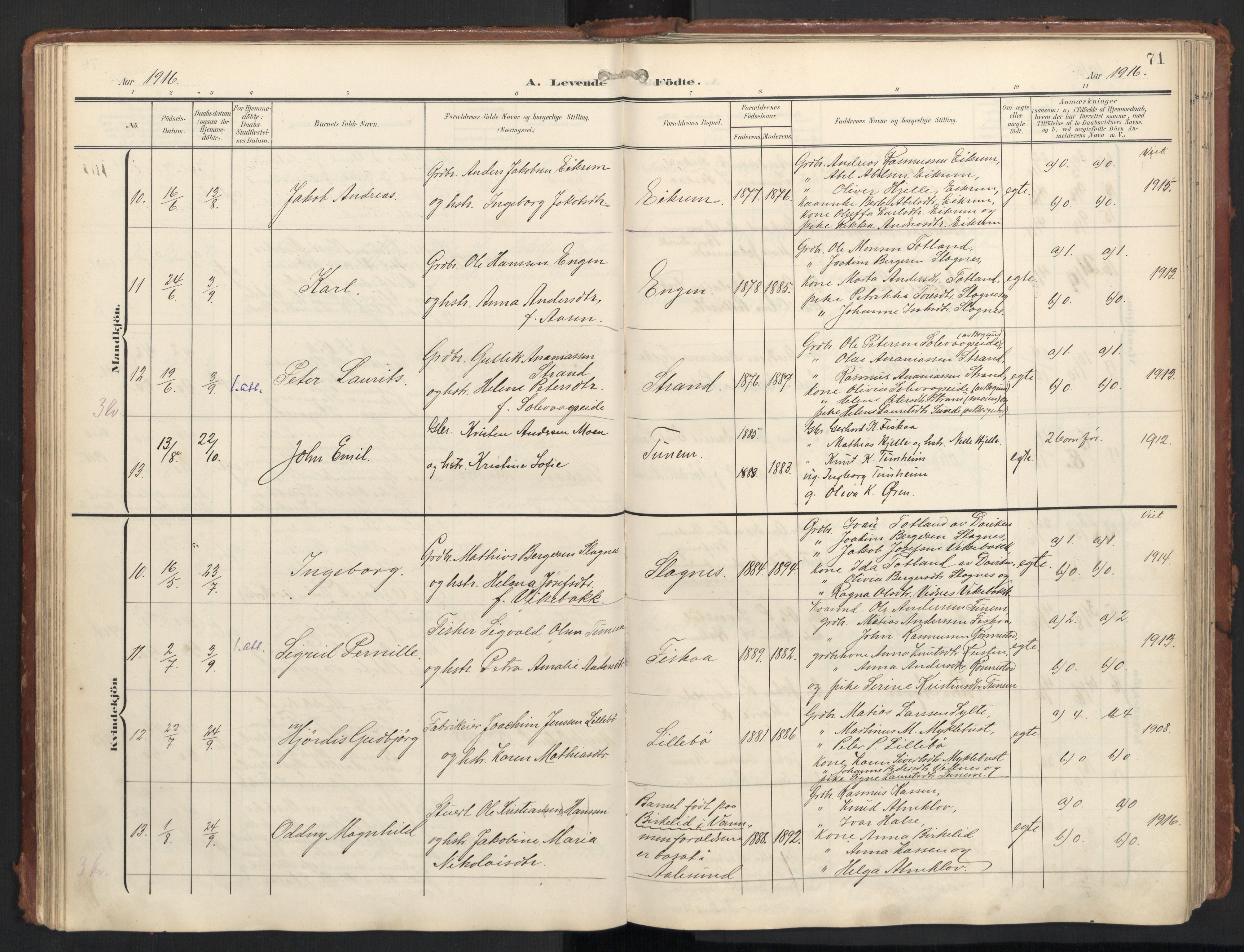 Ministerialprotokoller, klokkerbøker og fødselsregistre - Møre og Romsdal, AV/SAT-A-1454/501/L0011: Parish register (official) no. 501A11, 1902-1919, p. 71