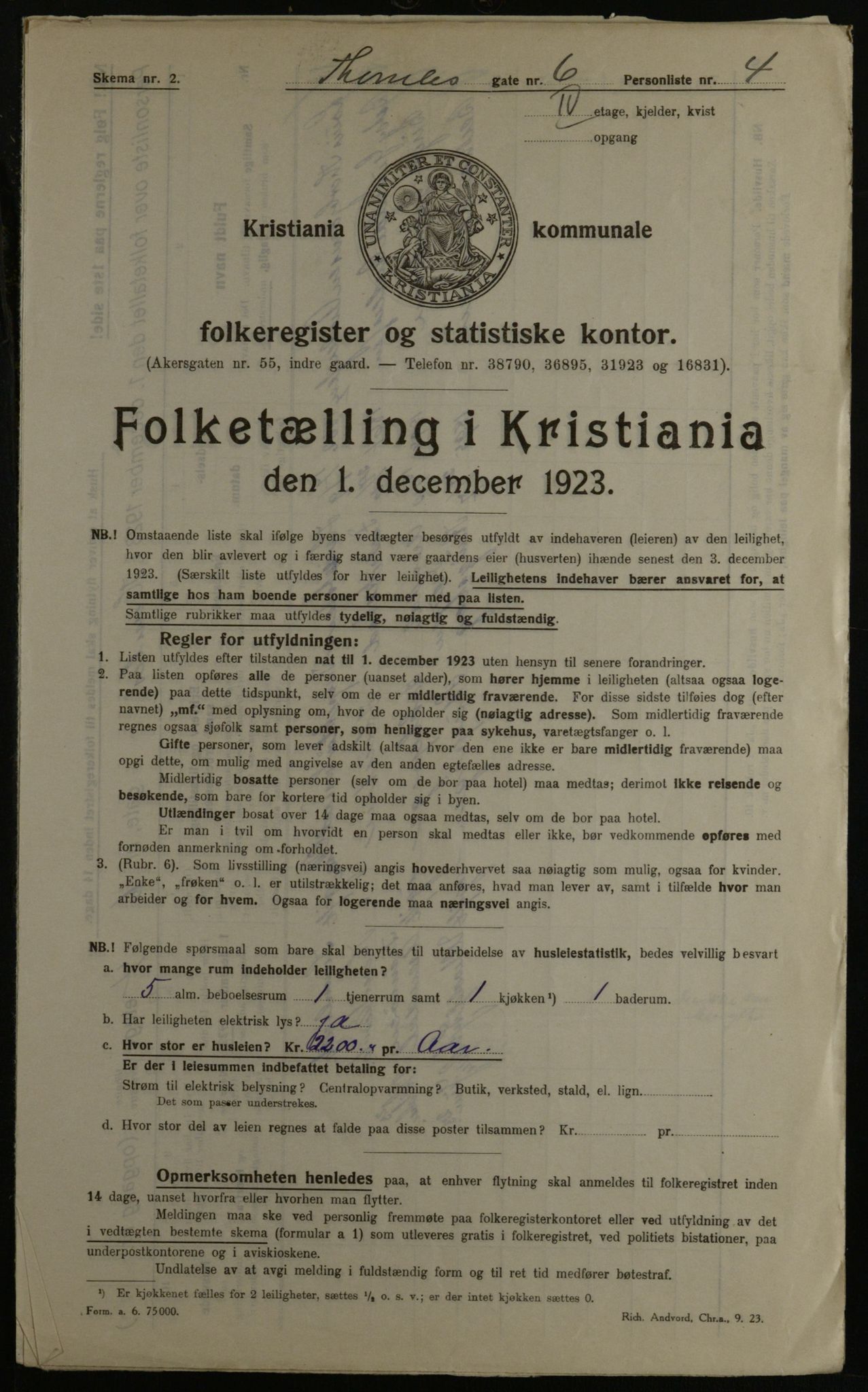 OBA, Municipal Census 1923 for Kristiania, 1923, p. 120968