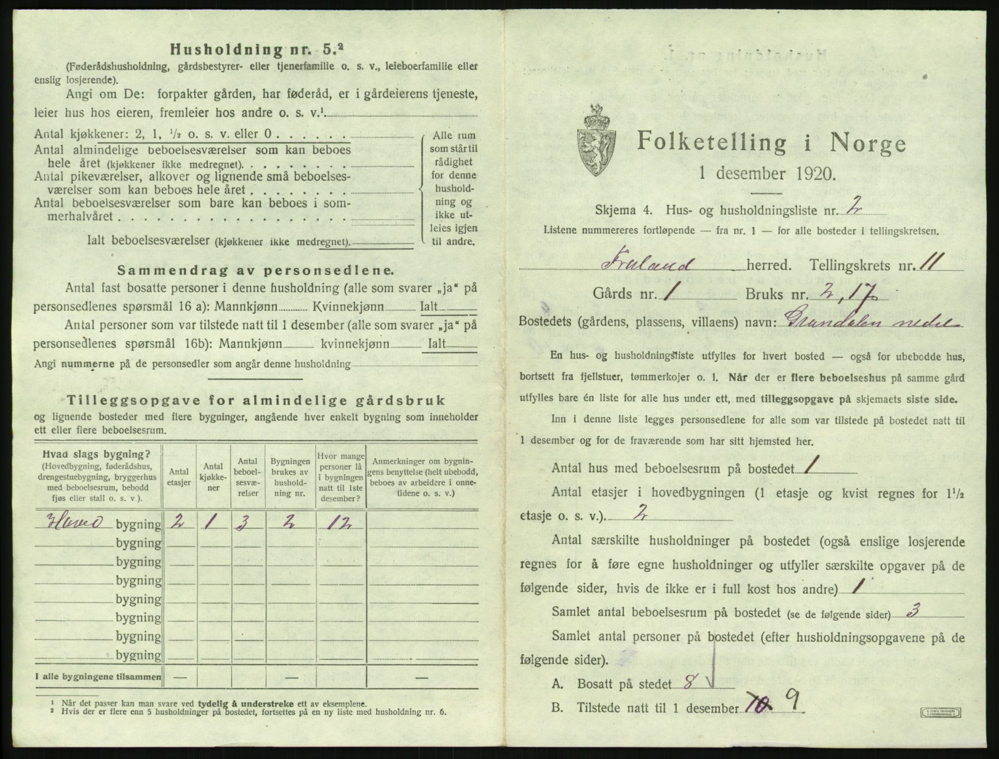 SAK, 1920 census for Froland, 1920, p. 903