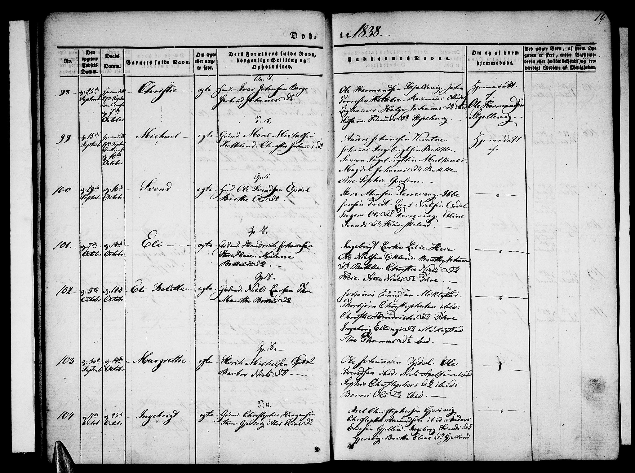 Tysnes sokneprestembete, AV/SAB-A-78601/H/Haa: Parish register (official) no. A 9, 1837-1848, p. 16