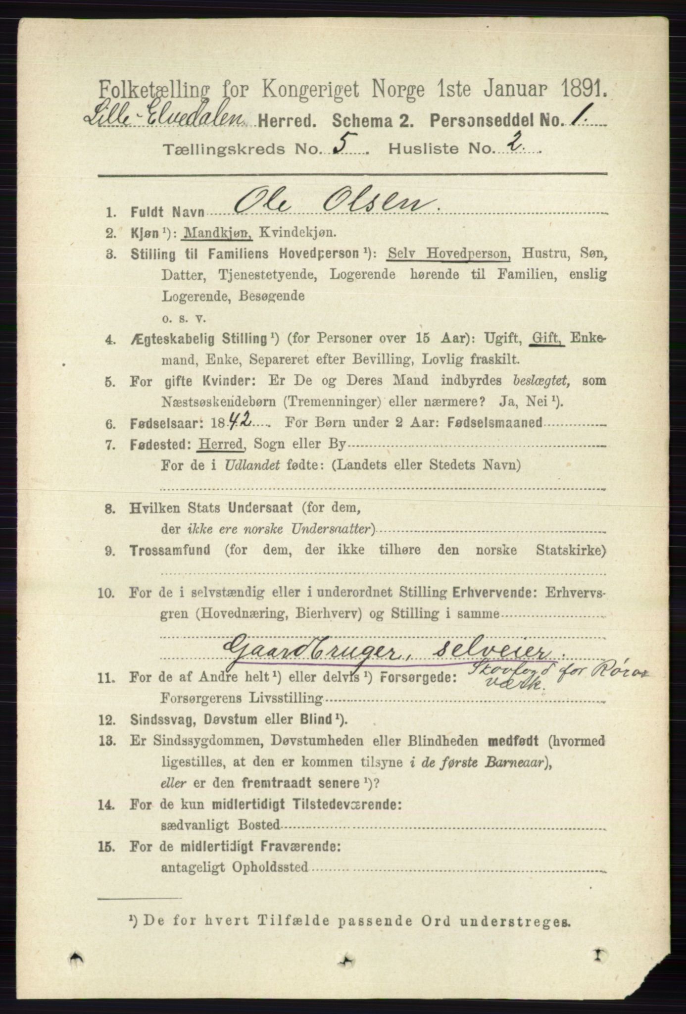 RA, 1891 census for 0438 Lille Elvedalen, 1891, p. 1548