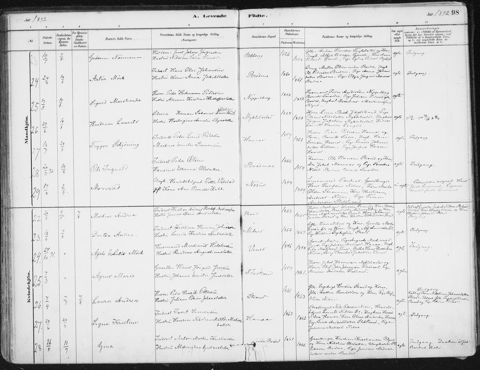 Ministerialprotokoller, klokkerbøker og fødselsregistre - Nordland, AV/SAT-A-1459/838/L0552: Parish register (official) no. 838A10, 1880-1910, p. 98