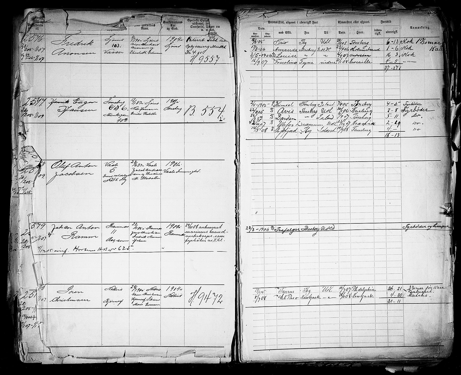 Tønsberg innrulleringskontor, AV/SAKO-A-786/F/Fb/L0005: Annotasjonsrulle Patent nr. 2401-4080, 1904-1910, p. 38