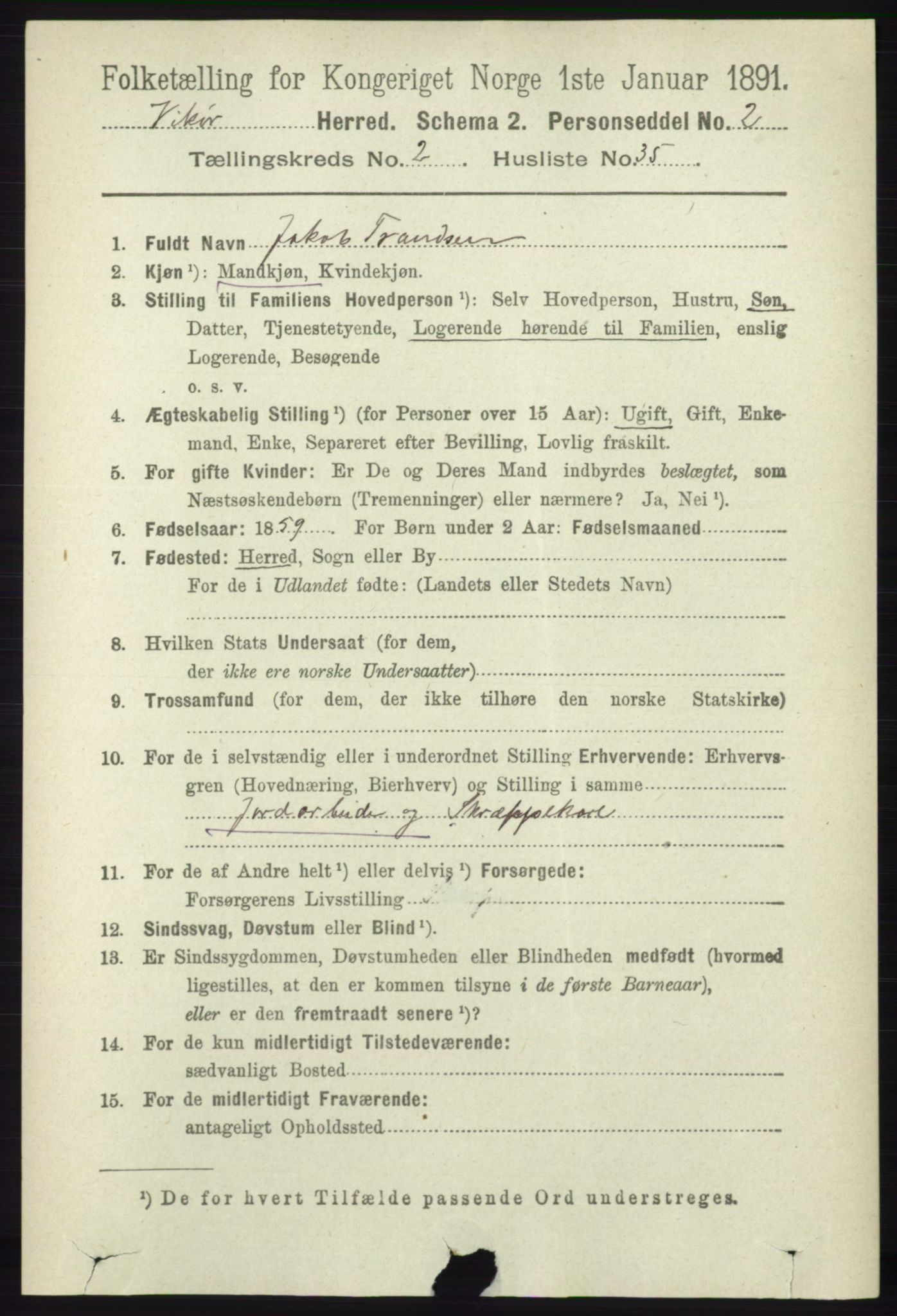 RA, 1891 census for 1238 Vikør, 1891, p. 690