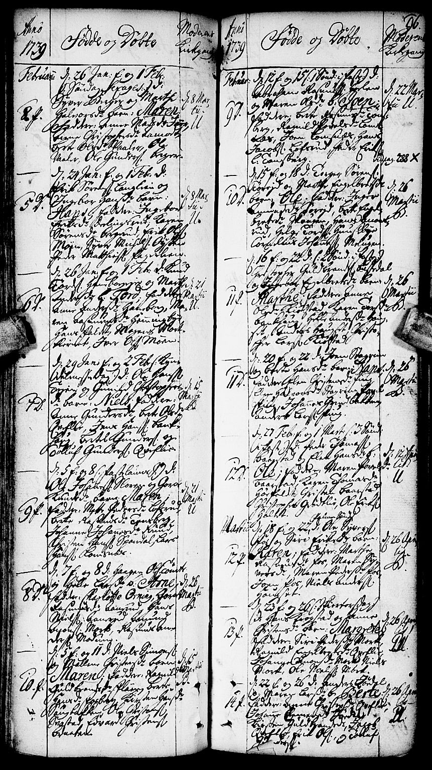 Aurskog prestekontor Kirkebøker, SAO/A-10304a/F/Fa/L0002: Parish register (official) no. I 2, 1735-1766, p. 96