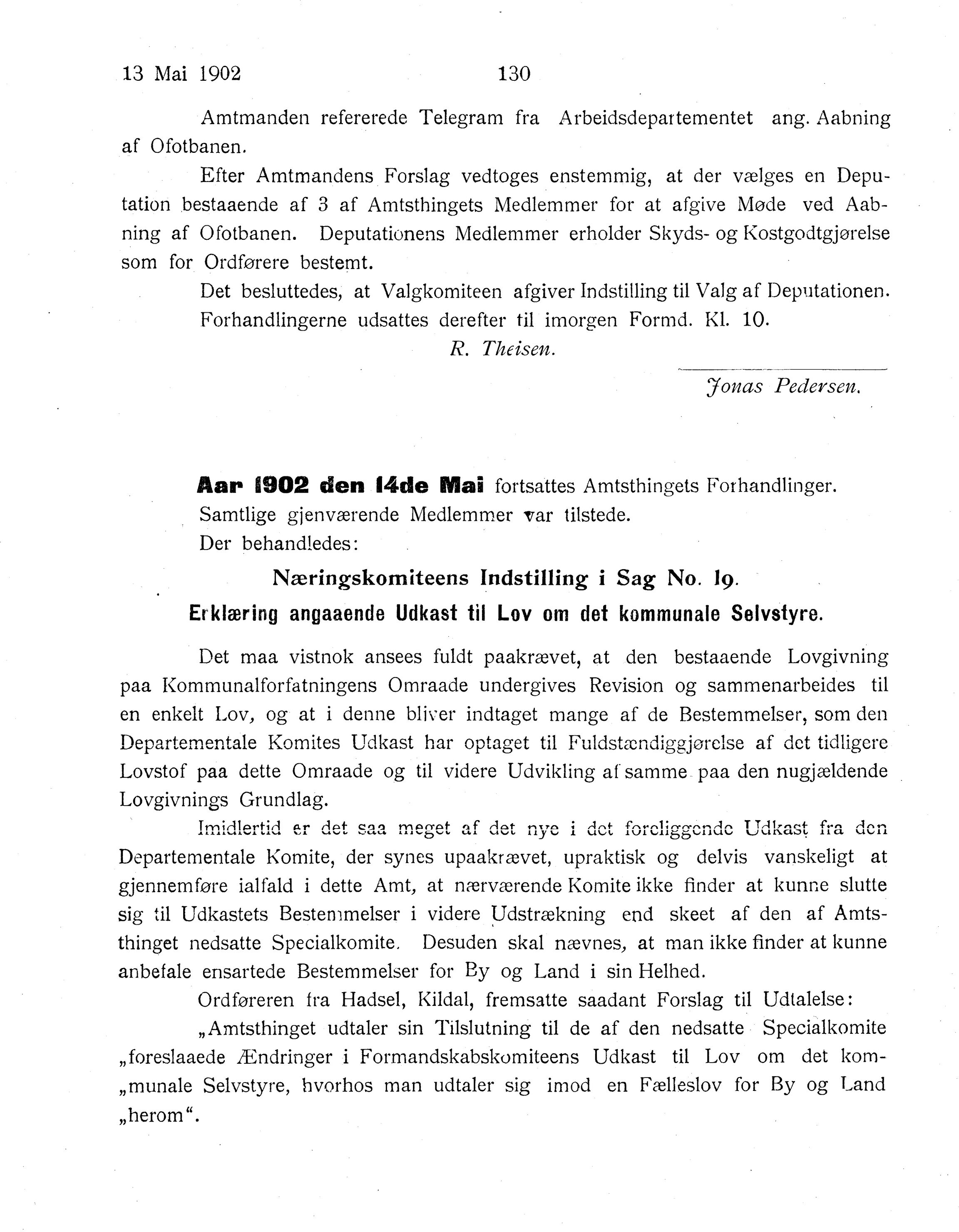 Nordland Fylkeskommune. Fylkestinget, AIN/NFK-17/176/A/Ac/L0025: Fylkestingsforhandlinger 1902, 1902, p. 130