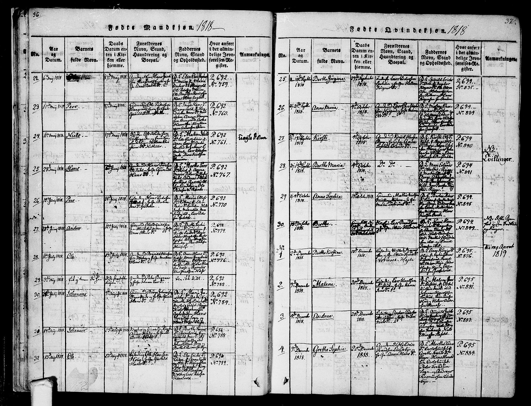 Råde prestekontor kirkebøker, AV/SAO-A-2009/F/Fa/L0004: Parish register (official) no. 4, 1814-1830, p. 36-37