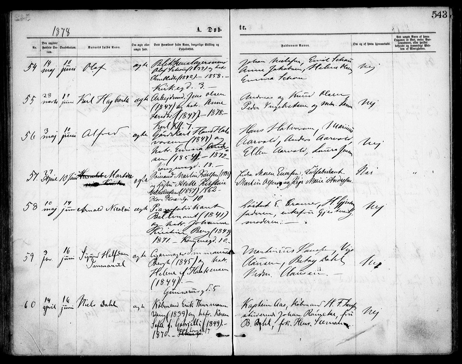 Oslo domkirke Kirkebøker, AV/SAO-A-10752/F/Fa/L0017: Parish register (official) no. 17, 1869-1878, p. 543
