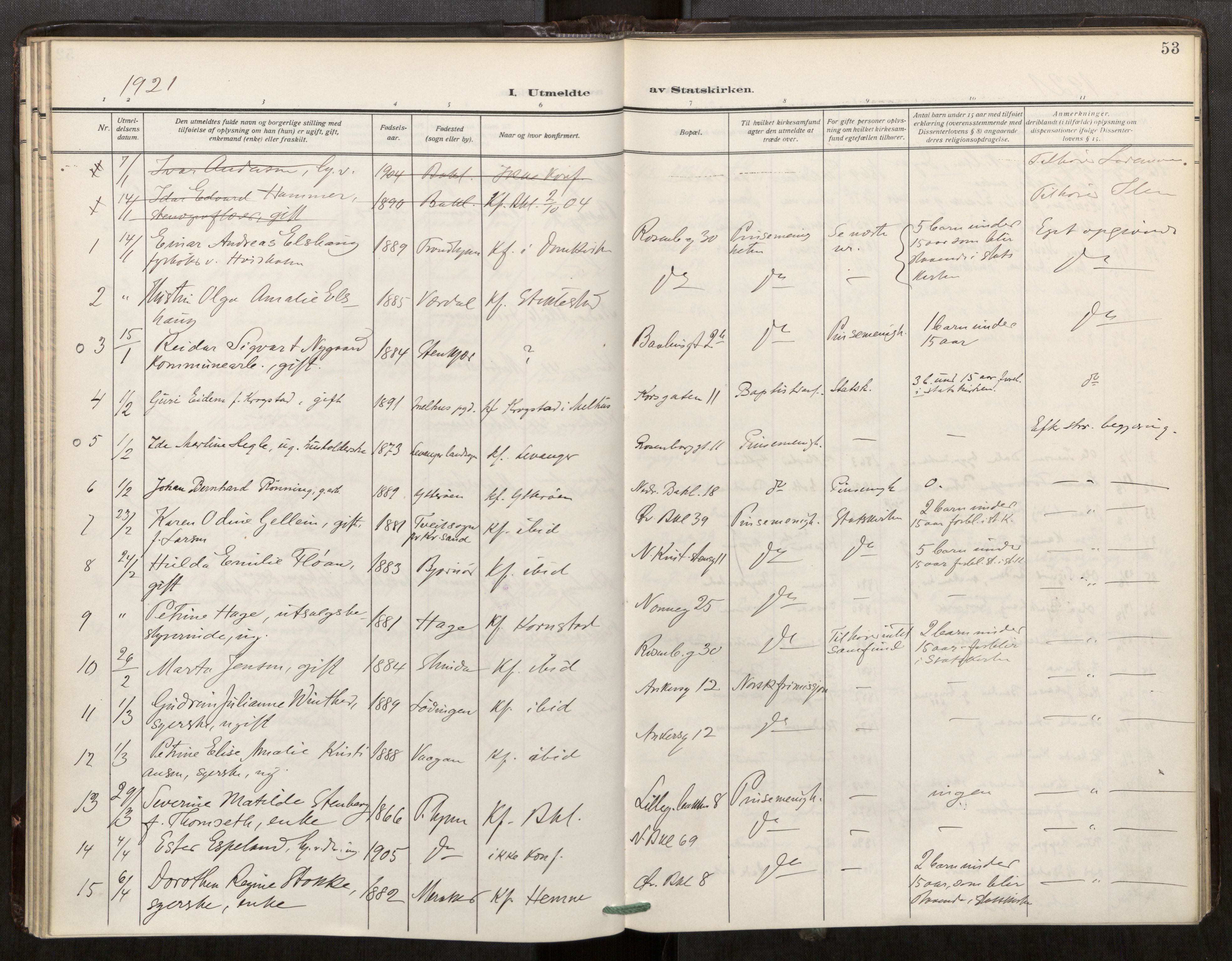 Bakklandet sokneprestkontor, SAT/A-1127: Parish register (official) no. 604A32, 1912-1919, p. 53