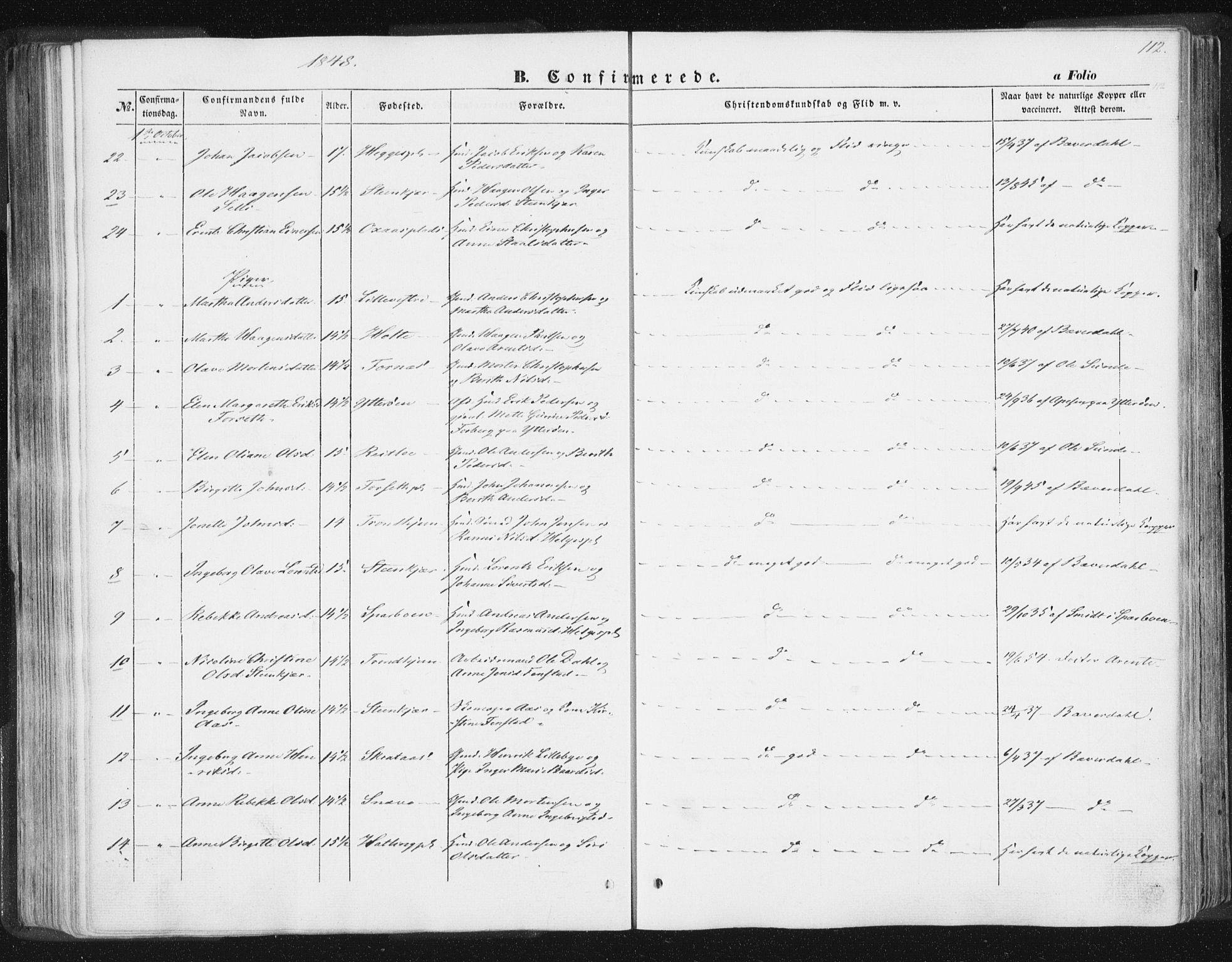 Ministerialprotokoller, klokkerbøker og fødselsregistre - Nord-Trøndelag, SAT/A-1458/746/L0446: Parish register (official) no. 746A05, 1846-1859, p. 112