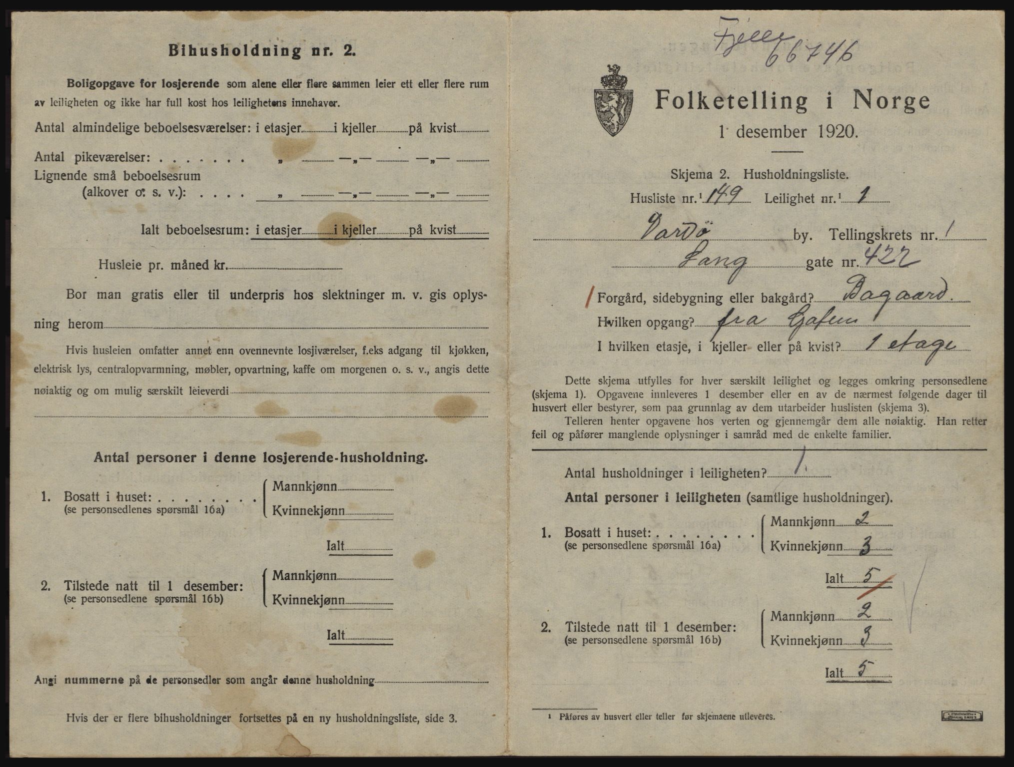 SATØ, 1920 census for Vardø, 1920, p. 1549