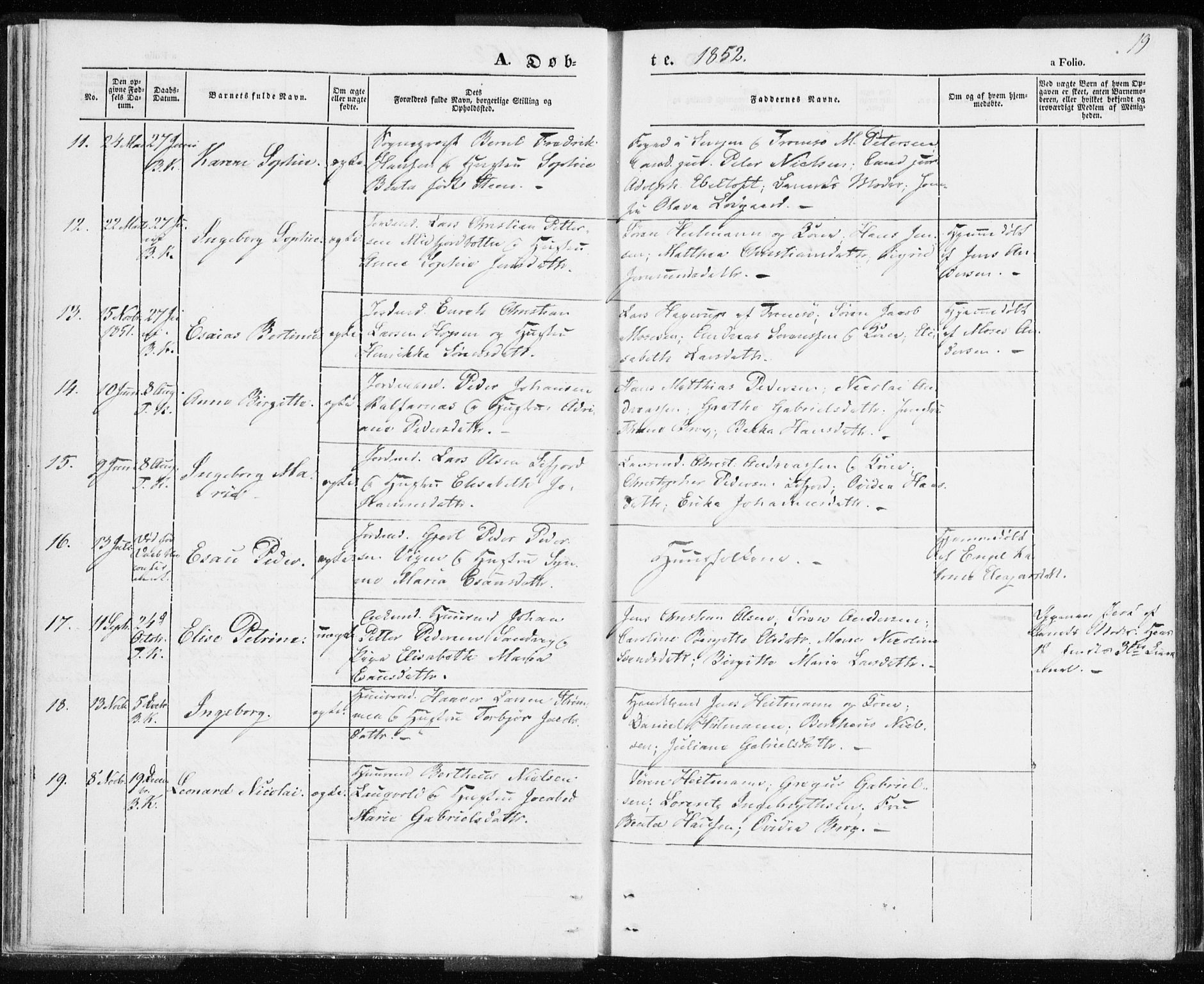 Berg sokneprestkontor, SATØ/S-1318/G/Ga/Gaa/L0001kirke: Parish register (official) no. 1, 1846-1859, p. 19