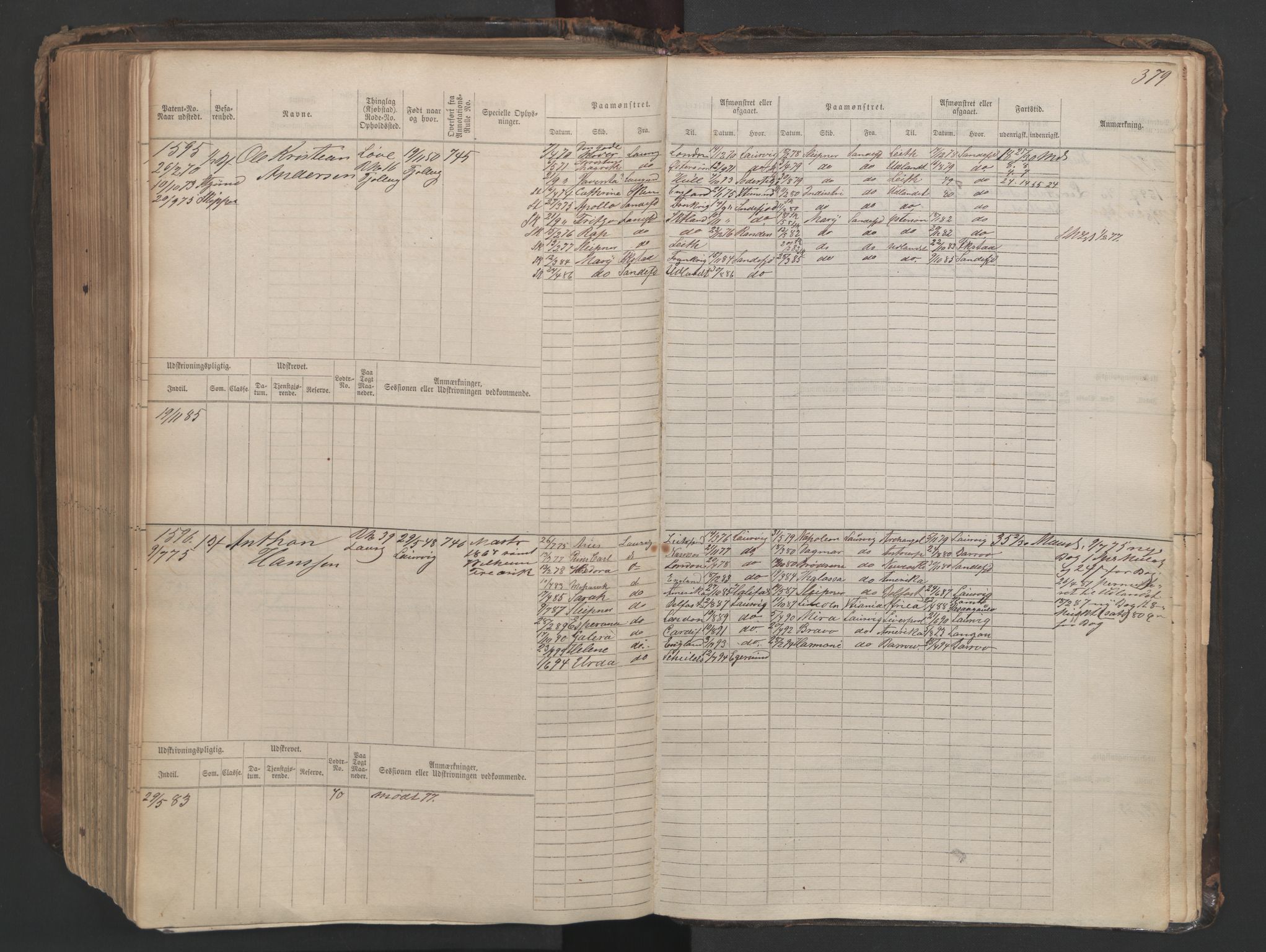 Larvik innrulleringskontor, AV/SAKO-A-787/F/Fc/L0003: Hovedrulle, 1868, p. 379