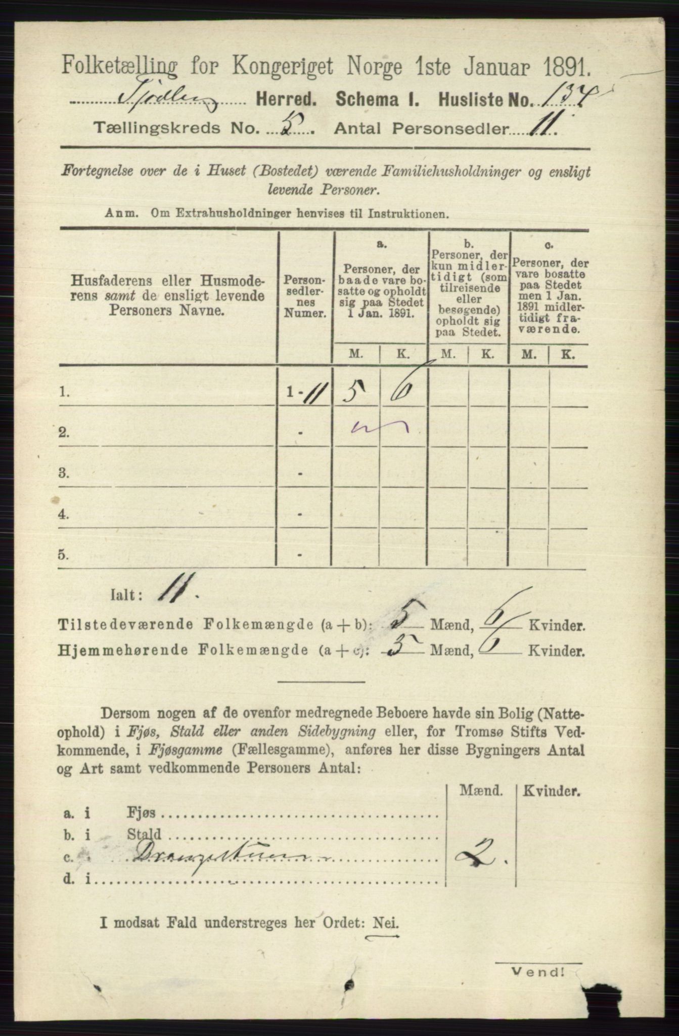 RA, 1891 census for 0725 Tjølling, 1891, p. 1969