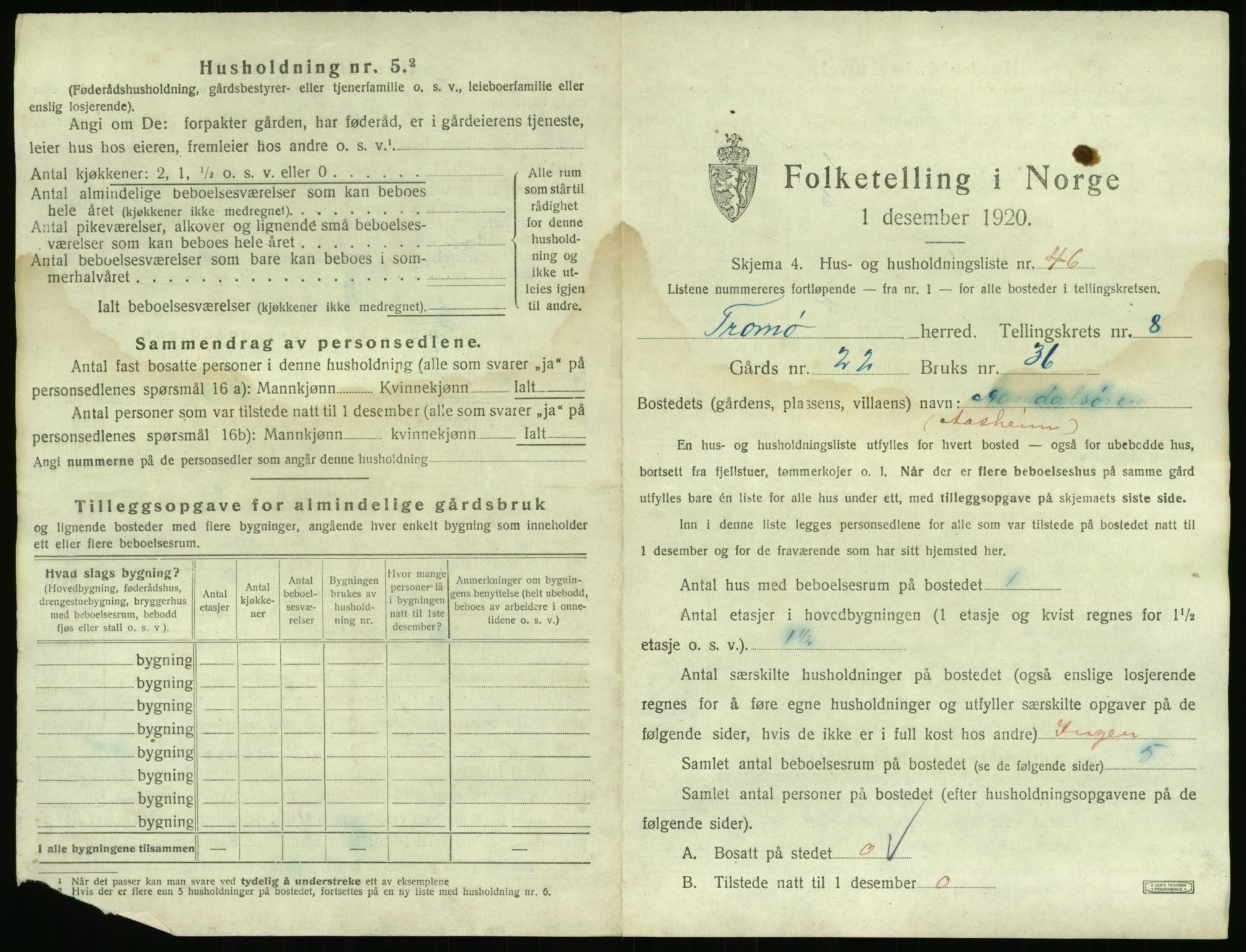 SAK, 1920 census for Tromøy, 1920, p. 955