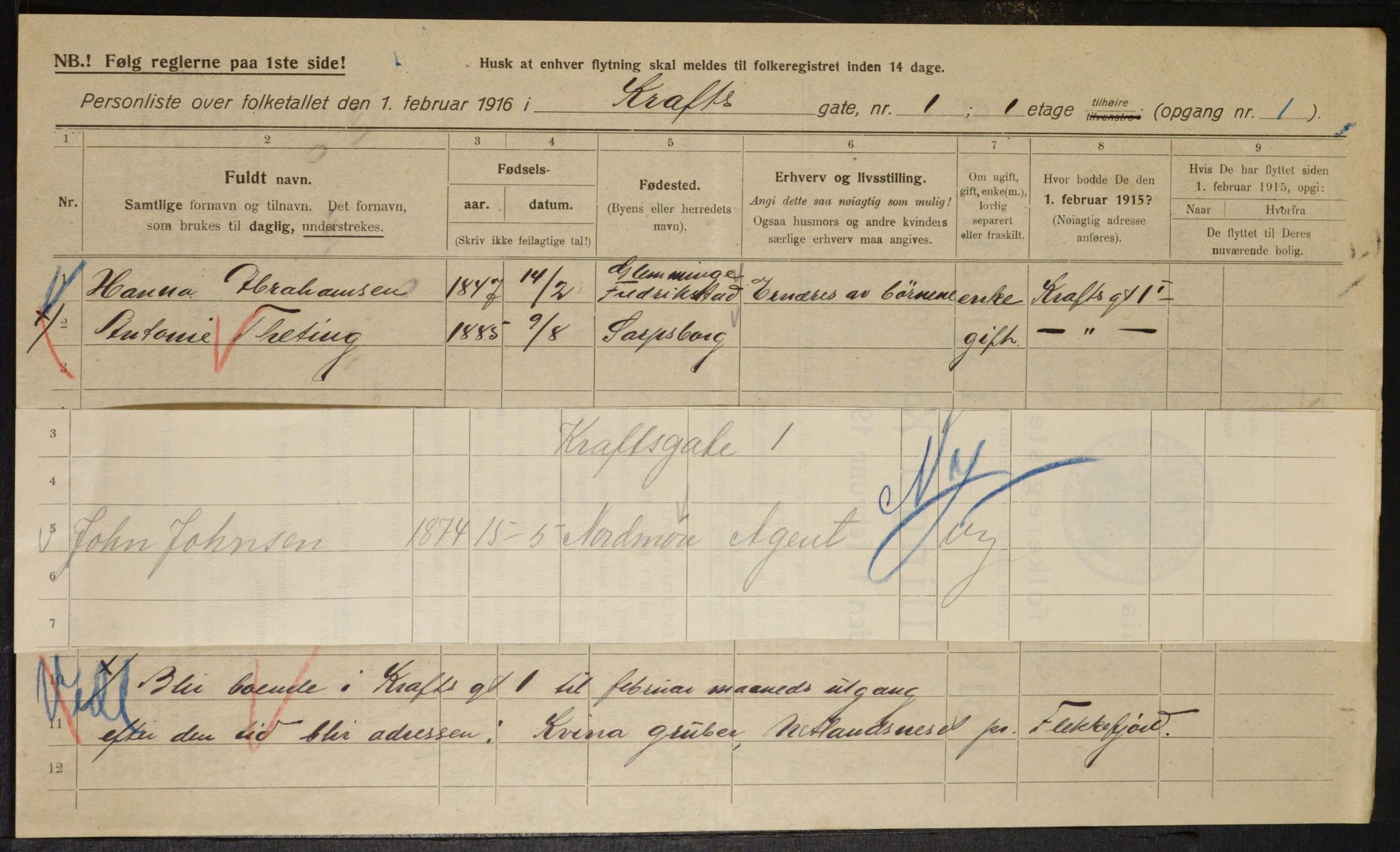 OBA, Municipal Census 1916 for Kristiania, 1916, p. 55083