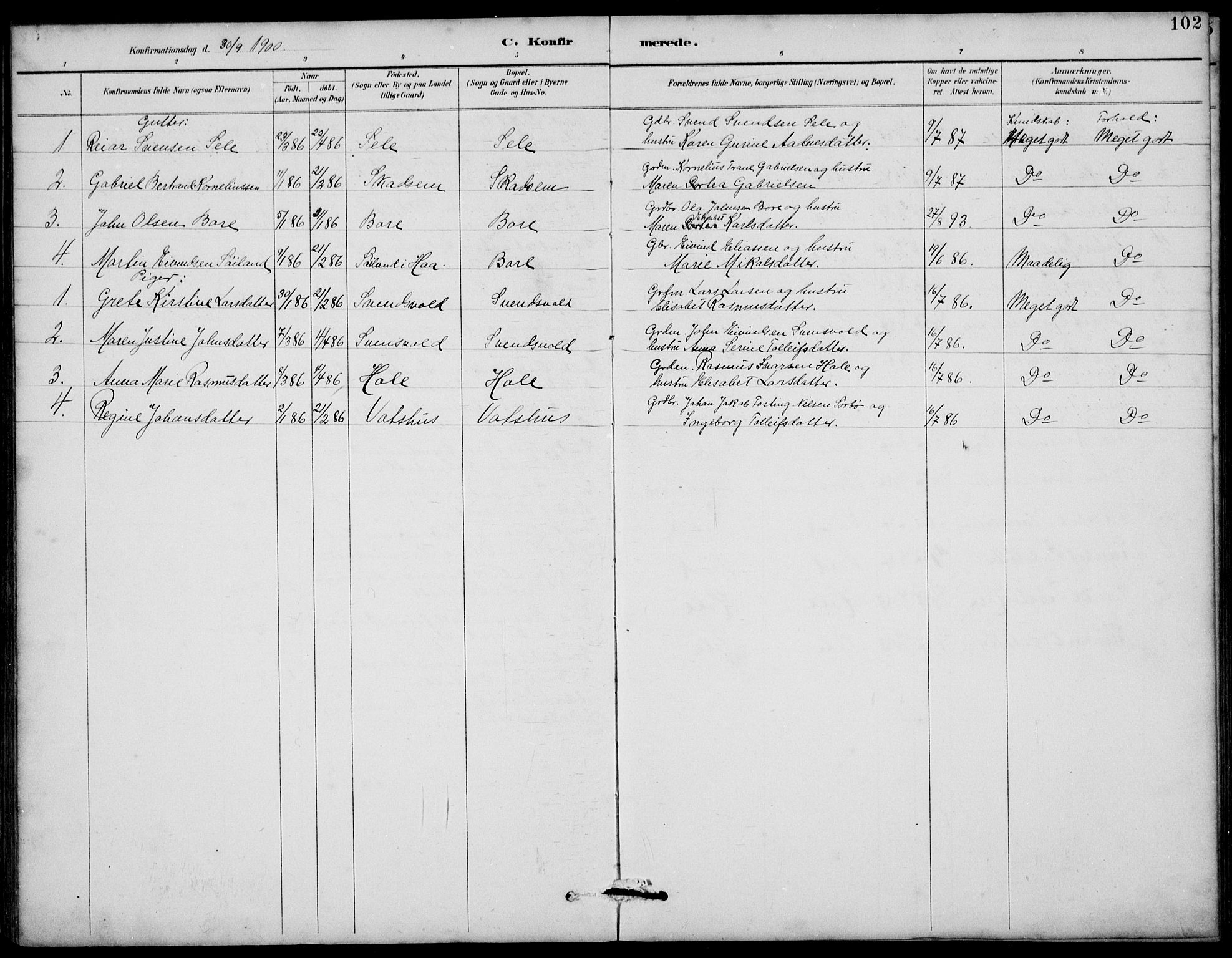 Klepp sokneprestkontor, SAST/A-101803/001/3/30BB/L0006: Parish register (copy) no. B 6, 1889-1936, p. 102