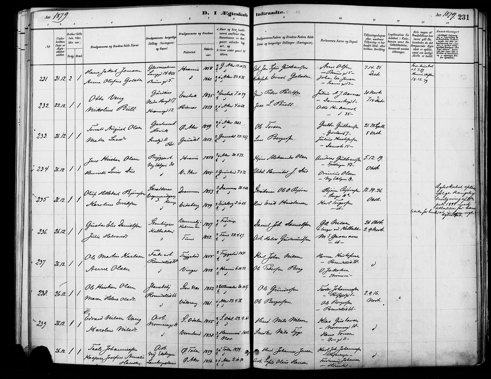 Østre Aker prestekontor Kirkebøker, AV/SAO-A-10840/F/Fa/L0006: Parish register (official) no. I 5, 1879-1882, p. 231