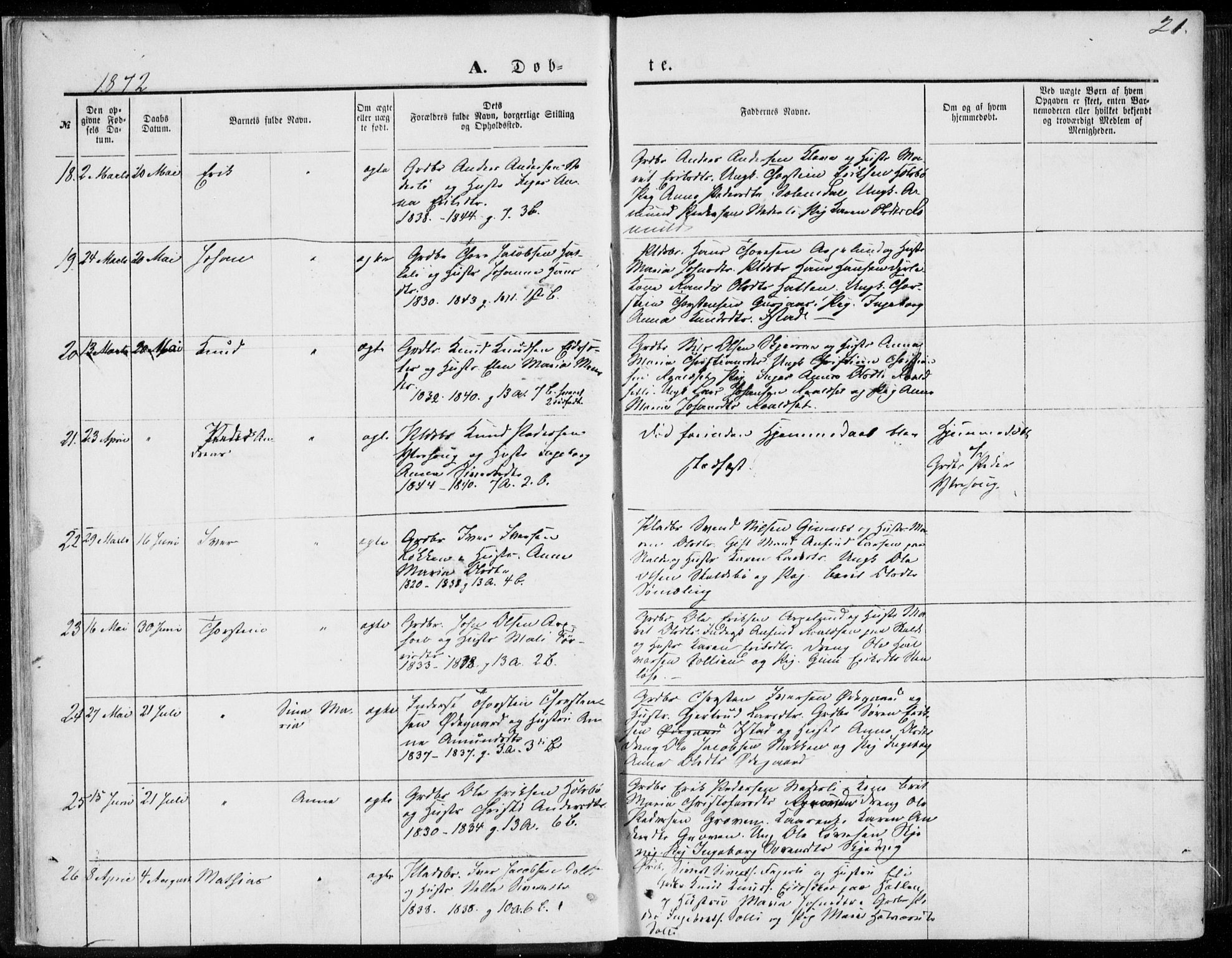 Ministerialprotokoller, klokkerbøker og fødselsregistre - Møre og Romsdal, SAT/A-1454/557/L0681: Parish register (official) no. 557A03, 1869-1886, p. 21