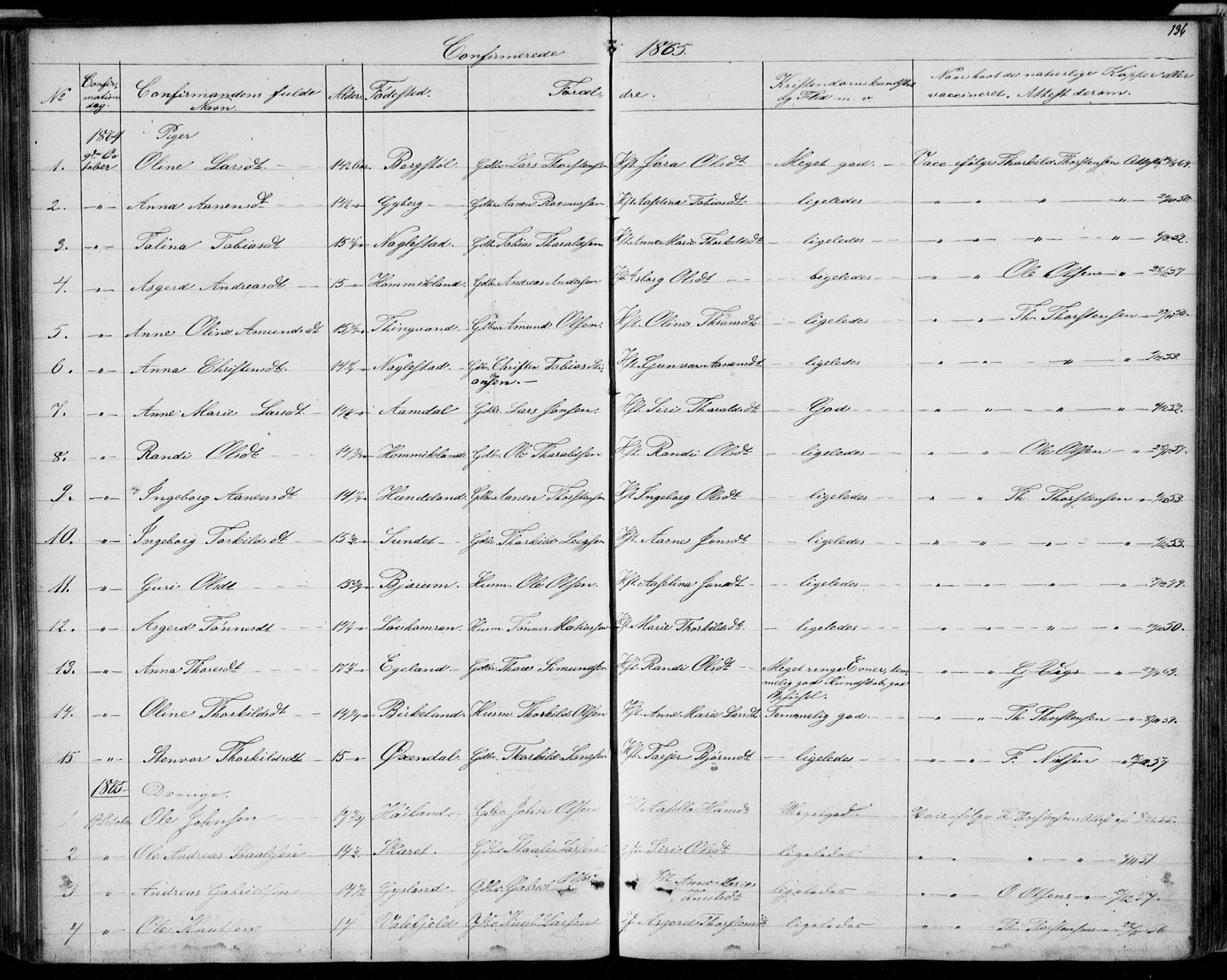 Hægebostad sokneprestkontor, SAK/1111-0024/F/Fb/Fba/L0002: Parish register (copy) no. B 2, 1851-1882, p. 136