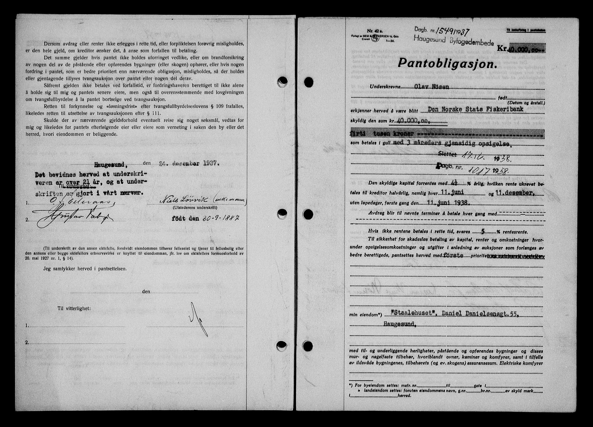 Haugesund tingrett, AV/SAST-A-101415/01/II/IIC/L0031: Mortgage book no. 31, 1936-1938, Diary no: : 1549/1937