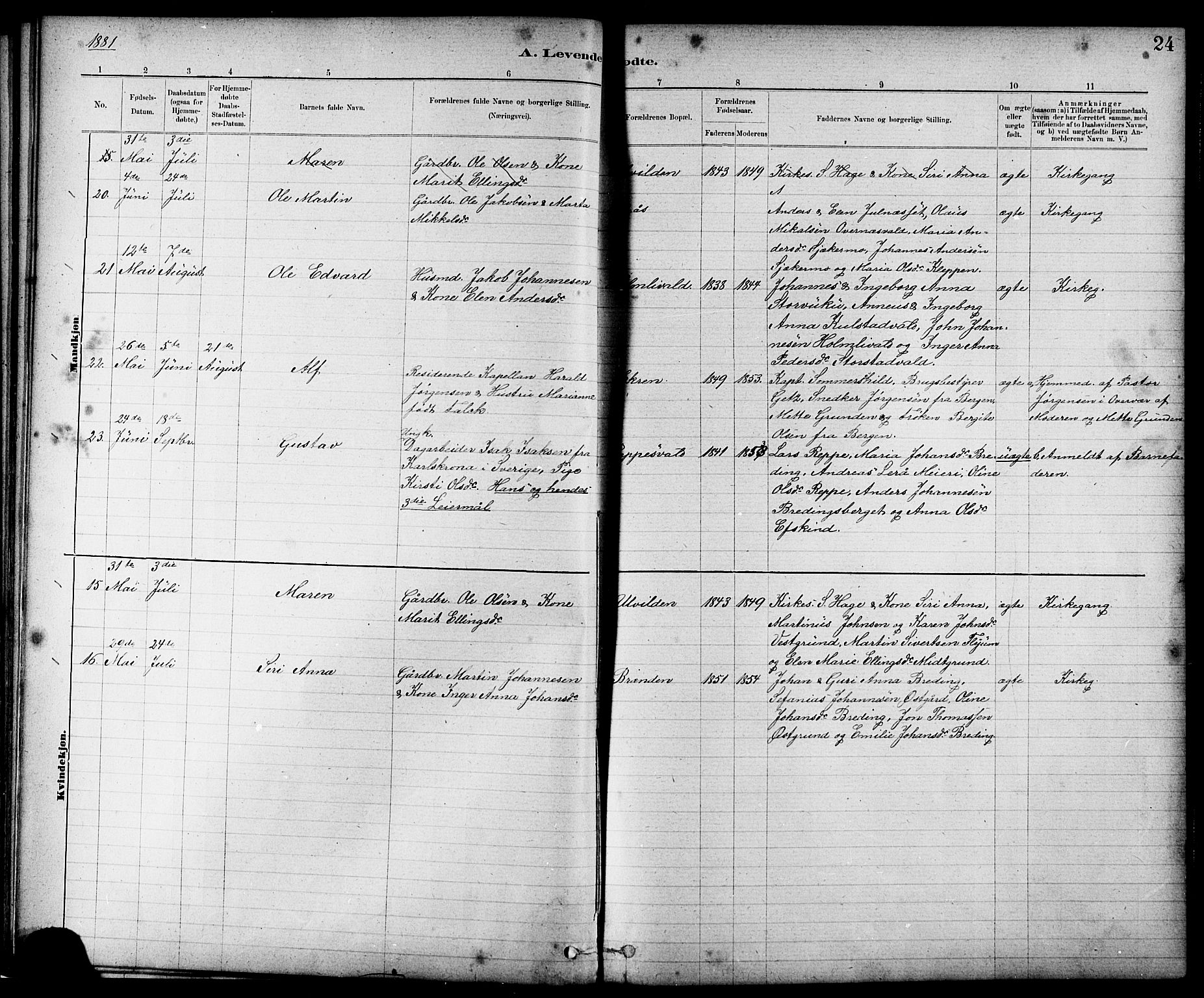 Ministerialprotokoller, klokkerbøker og fødselsregistre - Nord-Trøndelag, AV/SAT-A-1458/724/L0267: Parish register (copy) no. 724C03, 1879-1898, p. 24