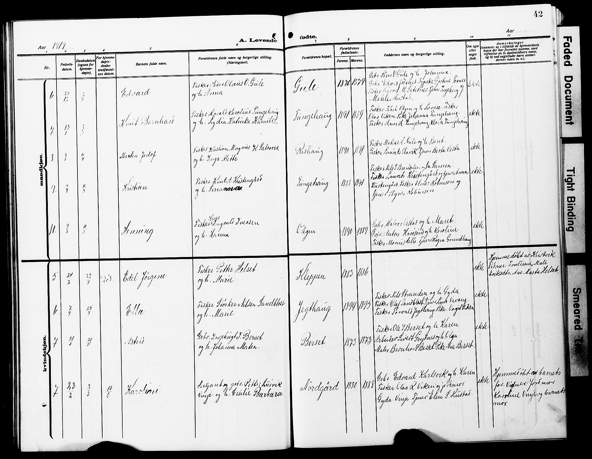 Ministerialprotokoller, klokkerbøker og fødselsregistre - Møre og Romsdal, SAT/A-1454/566/L0774: Parish register (copy) no. 566C03, 1910-1929, p. 42